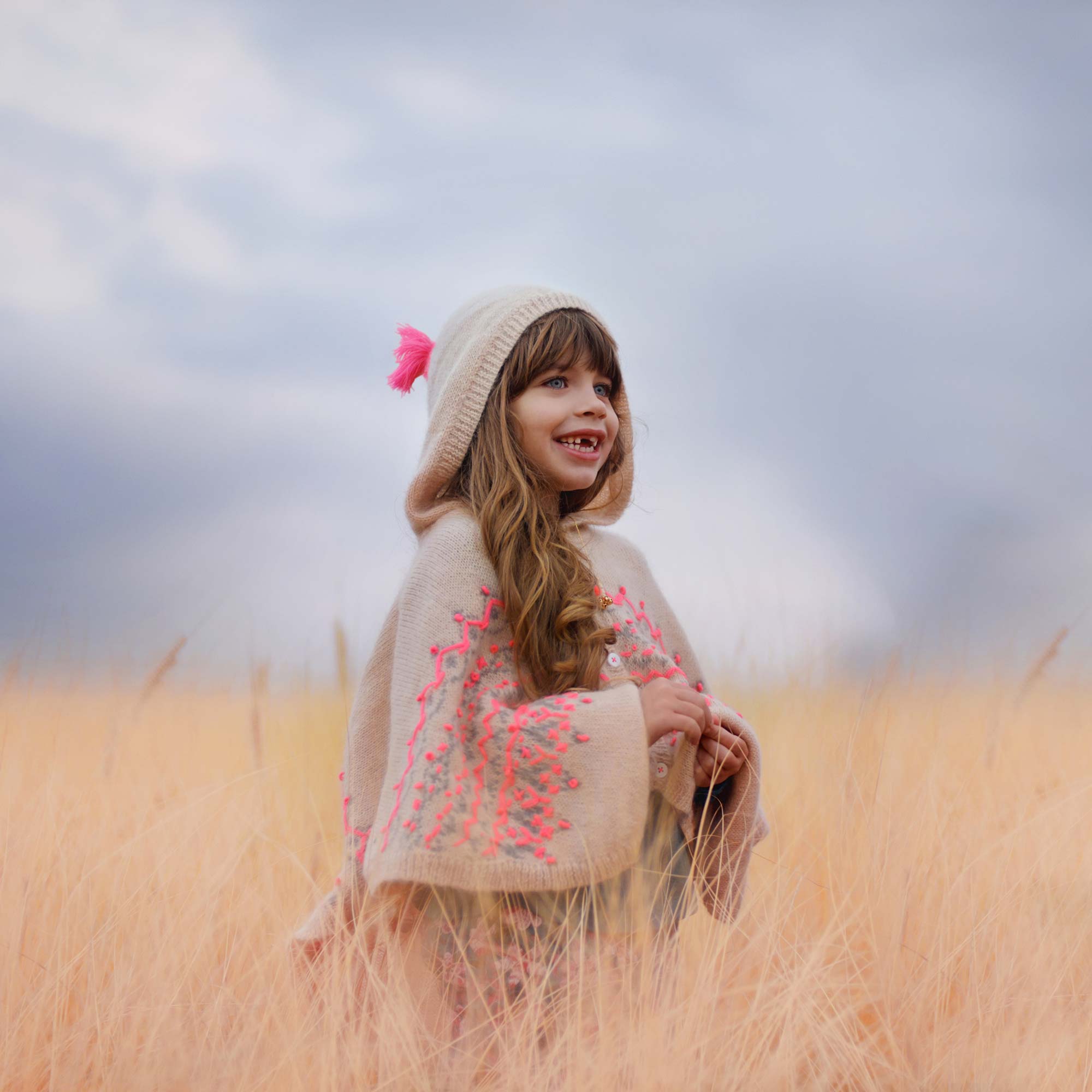 Girls Beige Zip-up Cape