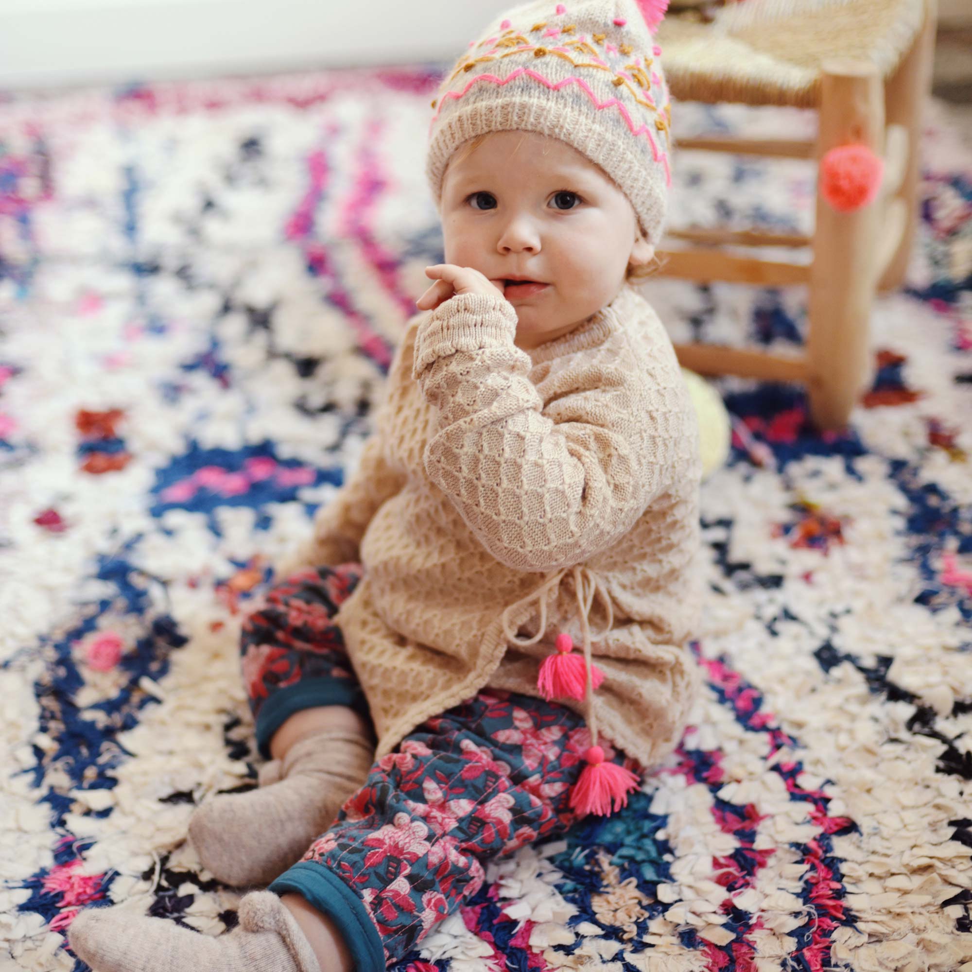 Girls Blue Flower Cotton Trousers