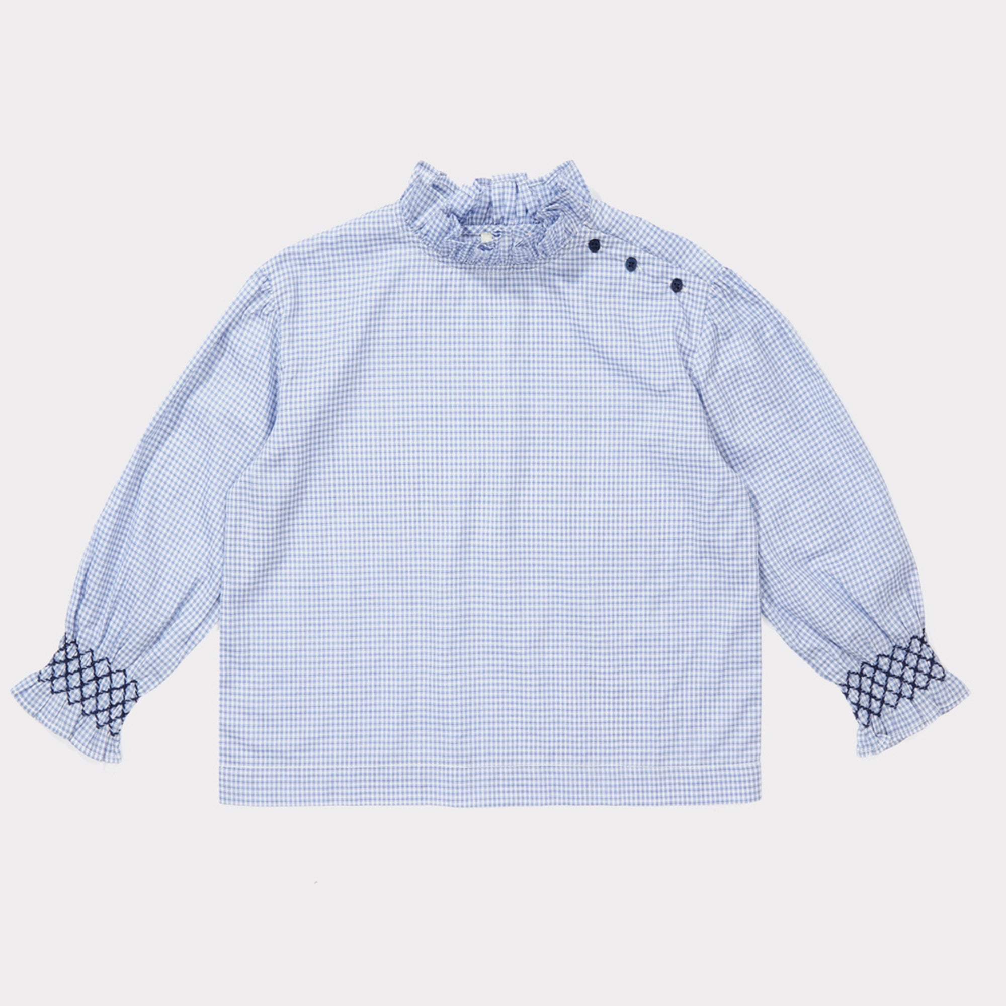 Girls Sky Blue Check Cotton Blouse