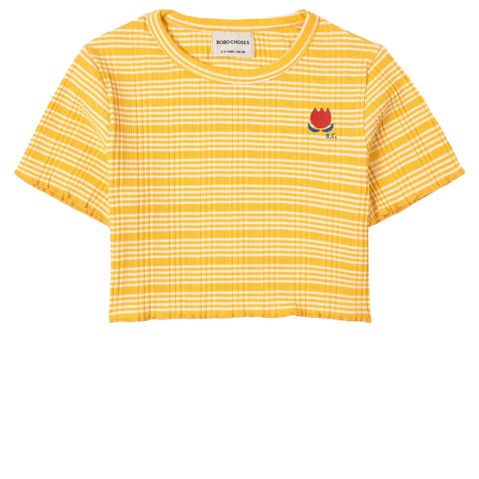 Girls Yellow Stripes Cotton T-Shirt