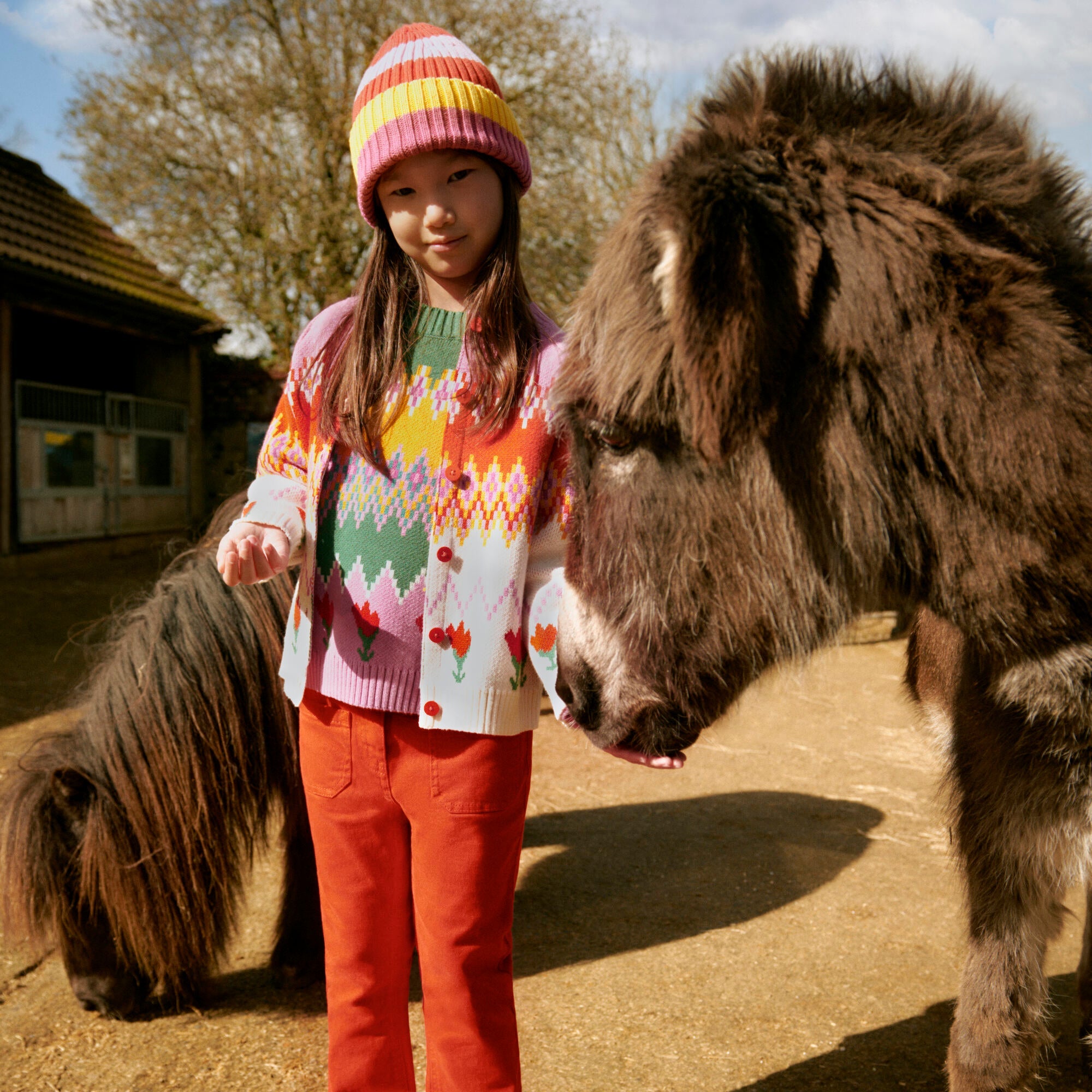 Girls Multicolor Stripes Hat