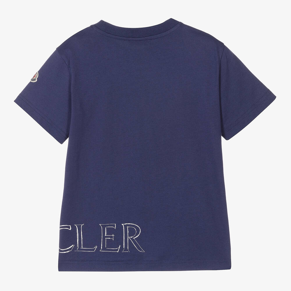 Boys Navy Printed Cotton T-Shirt