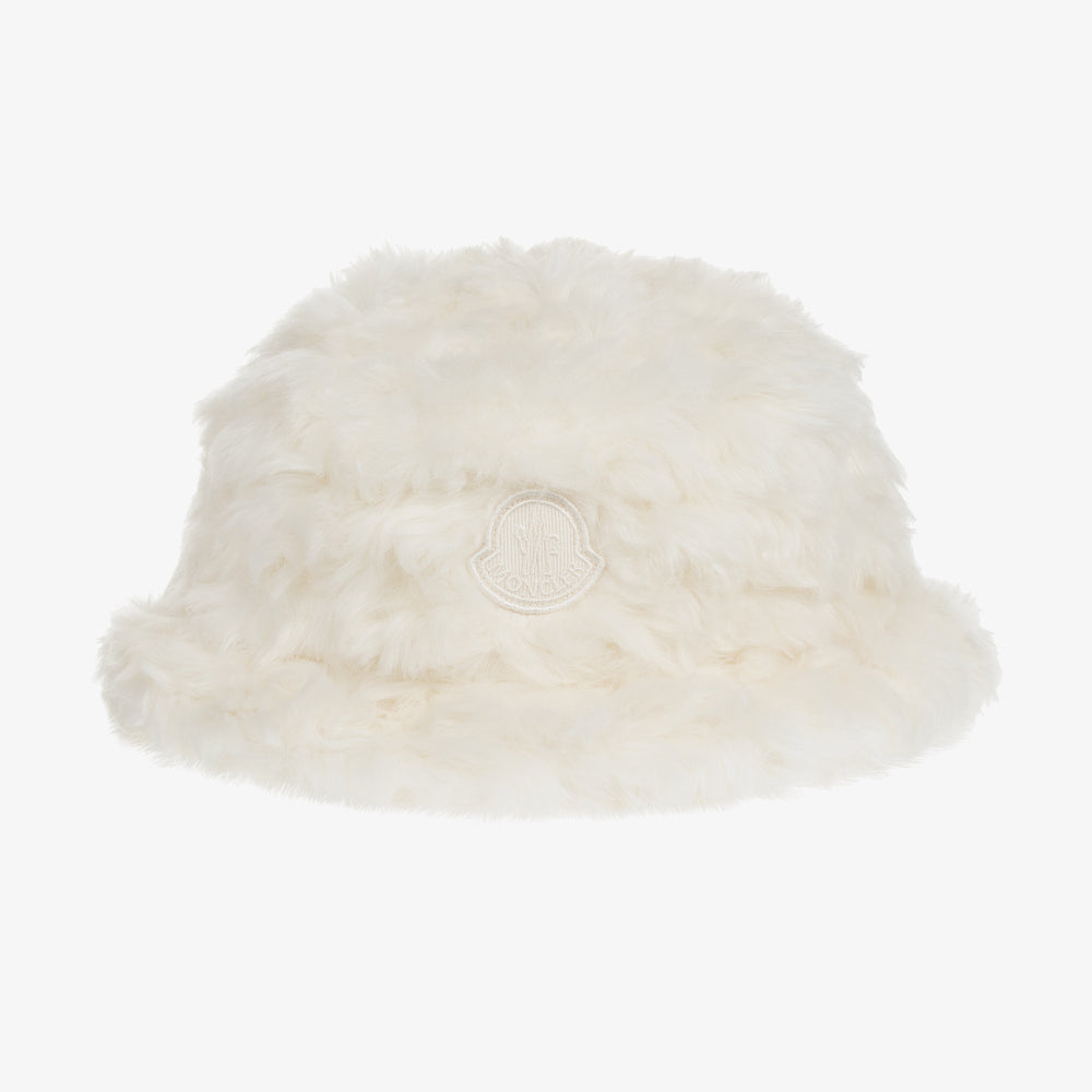 Girls Ivory Fluffy Faux Fur Hat