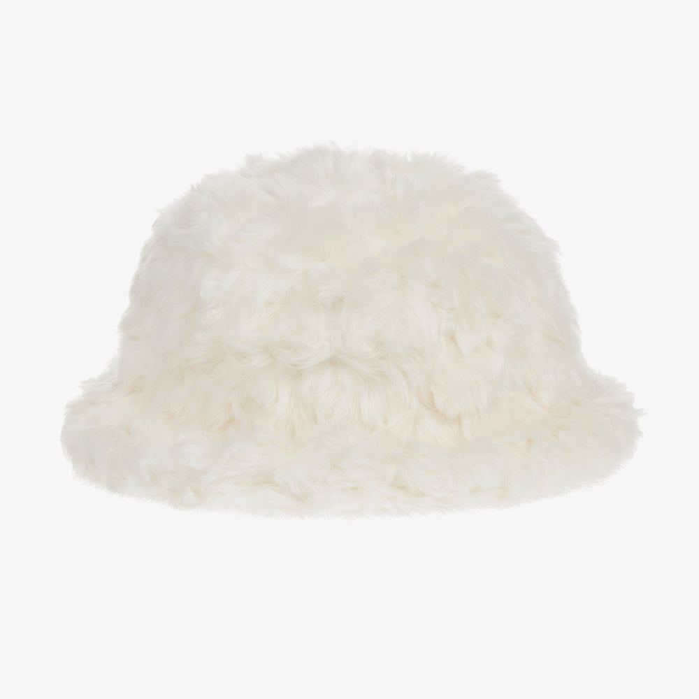 Girls Ivory Fluffy Faux Fur Hat