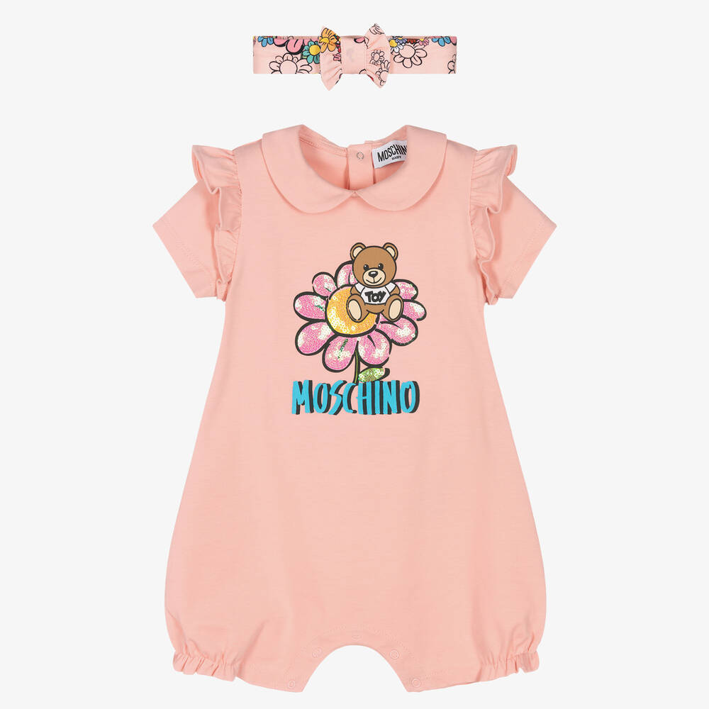 Baby Girls Pink Teddy Bear Babysuit Set