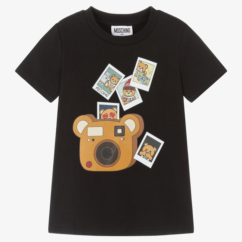 Boys & Girls Black Printed Cotton T-Shirt