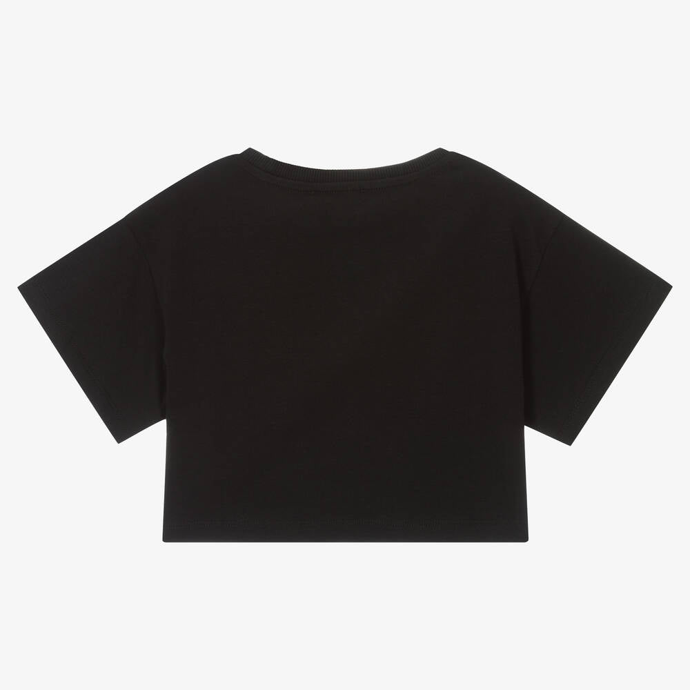 Girls Black Logo Cotton T-Shirt