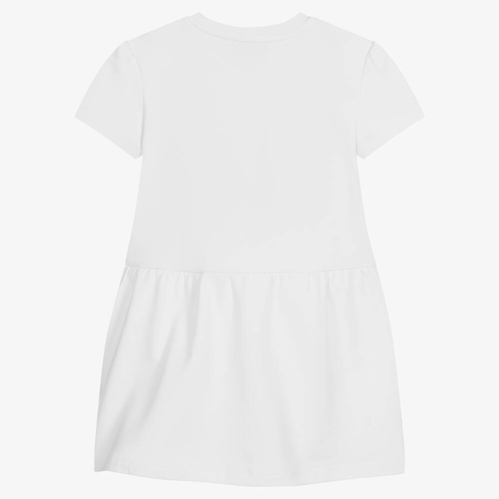 Girls White Printed Cotton Dress
