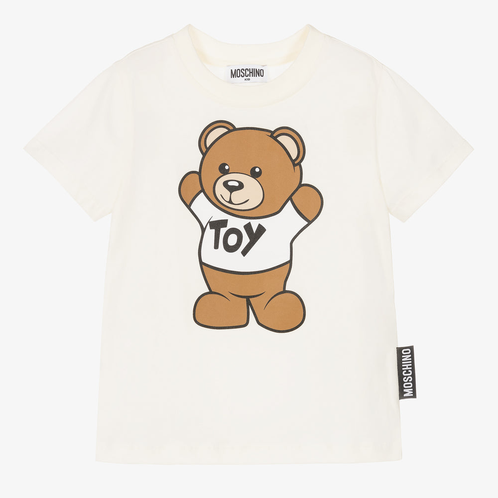 Boys & Girls White Printed Cotton T-Shirt
