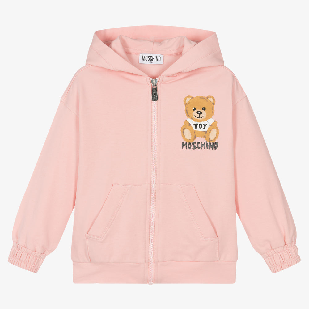 Girls Pink Cotton Zip-Up Top