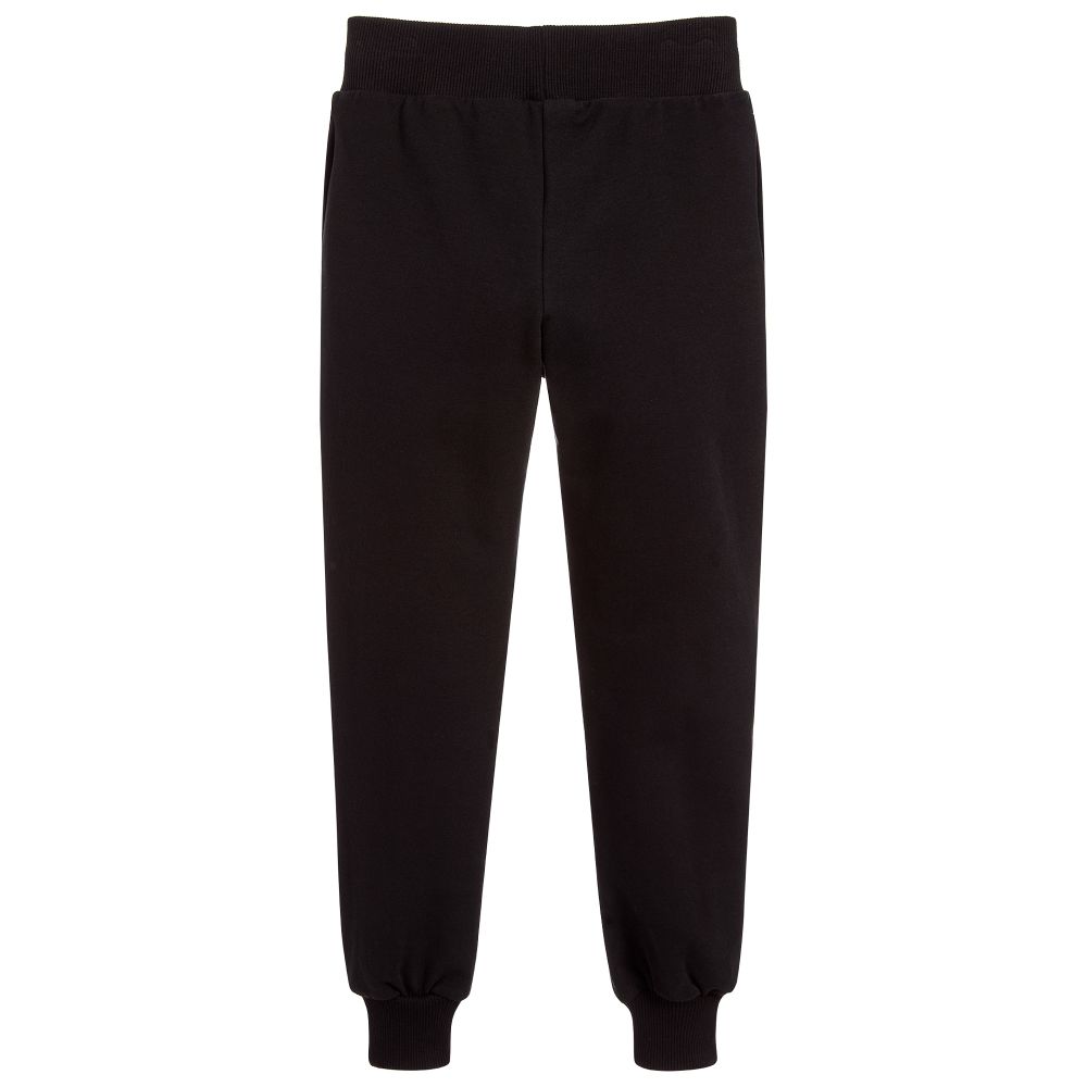 Girls & Boys Black Logo Cotton Trousers
