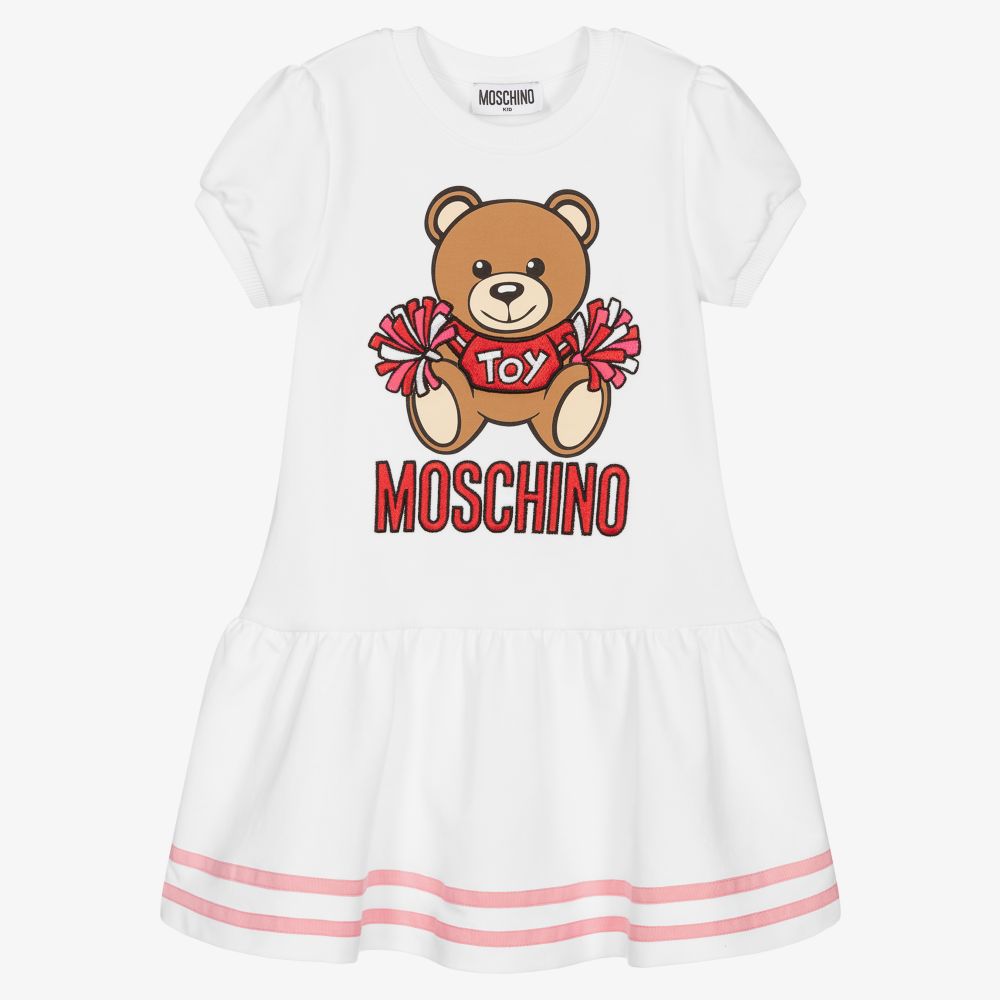 Girls White Bear Cotton Dress