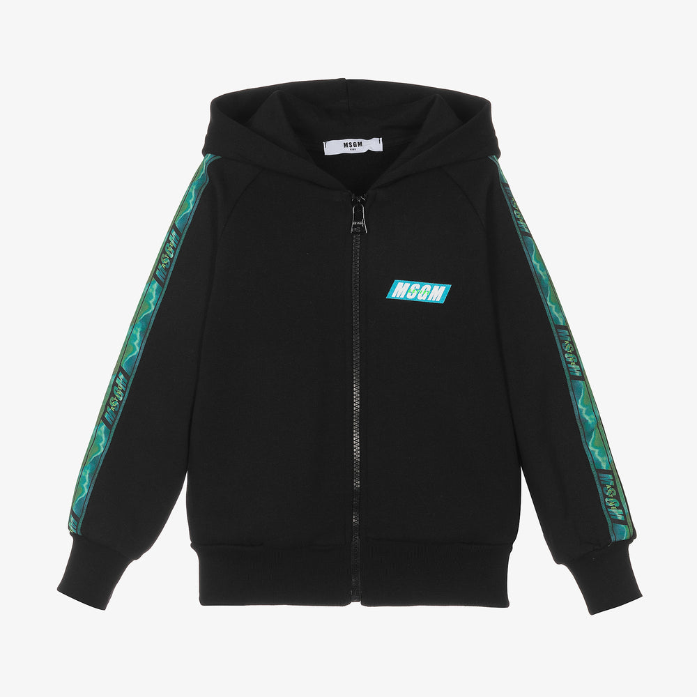 Boys Black Logo Zip-Up Top