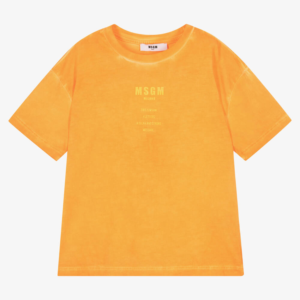 Boys Orange Logo Cotton T-Shirt