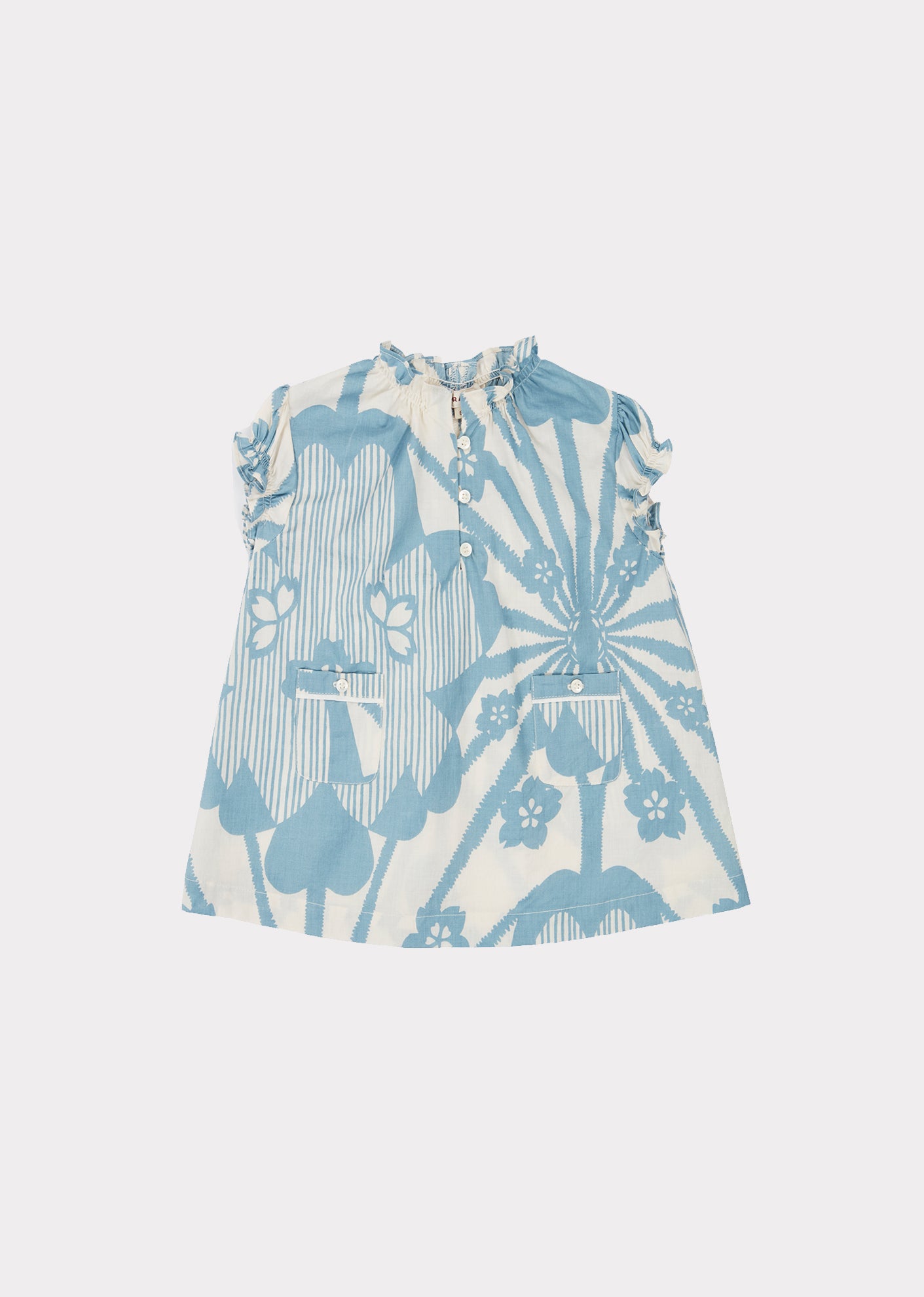 Baby Girls Blue Flowers Print Cotton Dress
