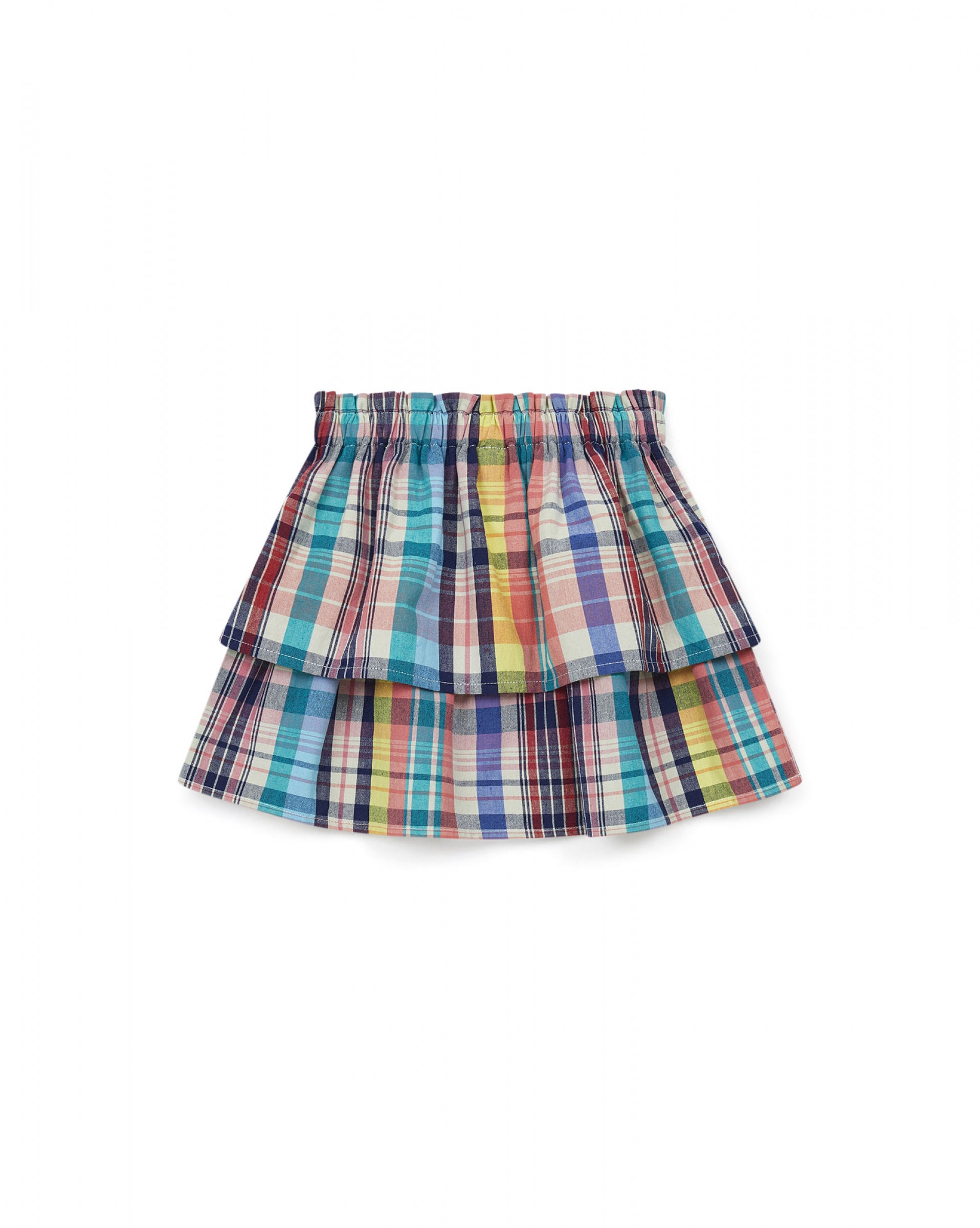 Girls Blue Check Cotton Skirt