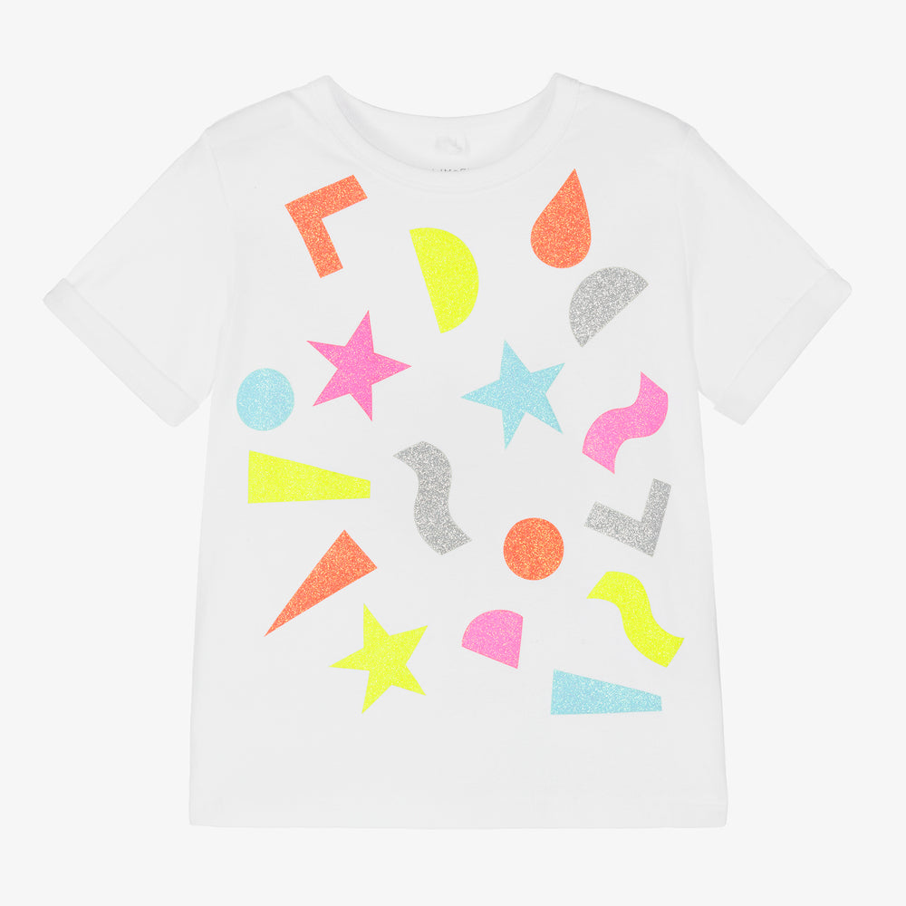 Girls White Printed Cotton T-Shirt