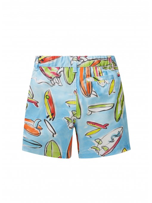 Boys Blue Printed Cotton Shorts