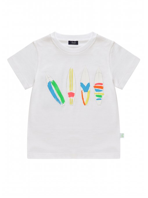 Boys White & Kiwi Green Cotton T-shirt