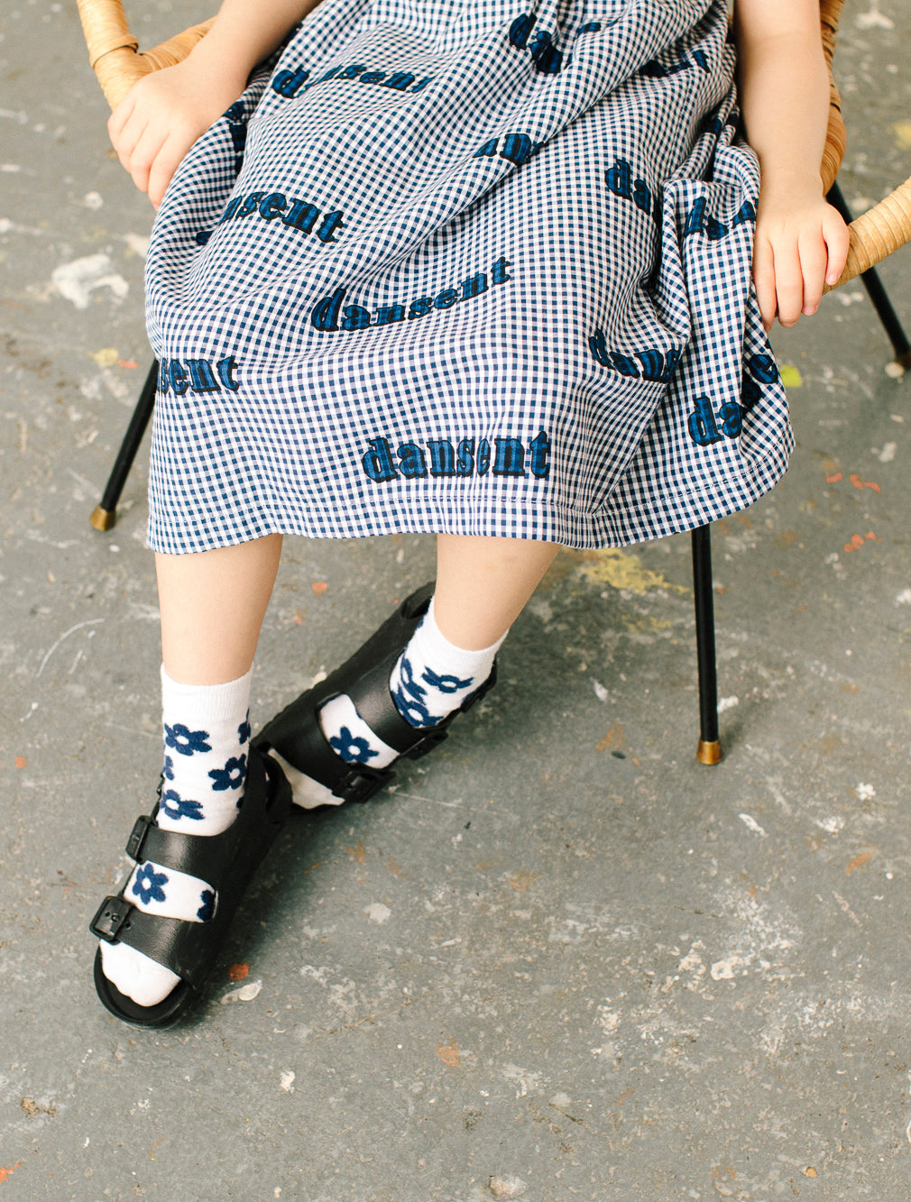 Girls White & Navy Flowers Cotton Socks
