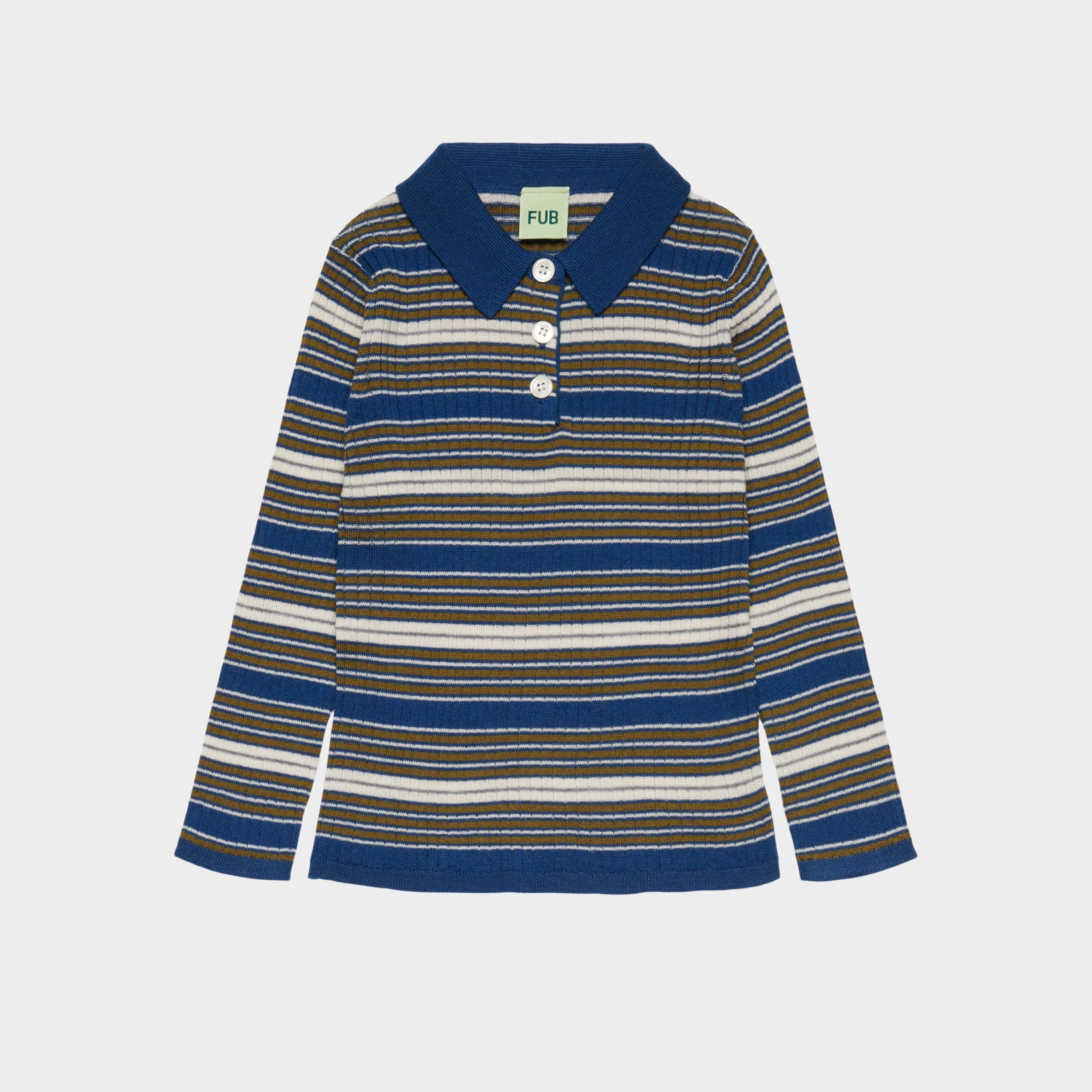Boys & Girls Dark Blue Stripes Wool Polo Shirt