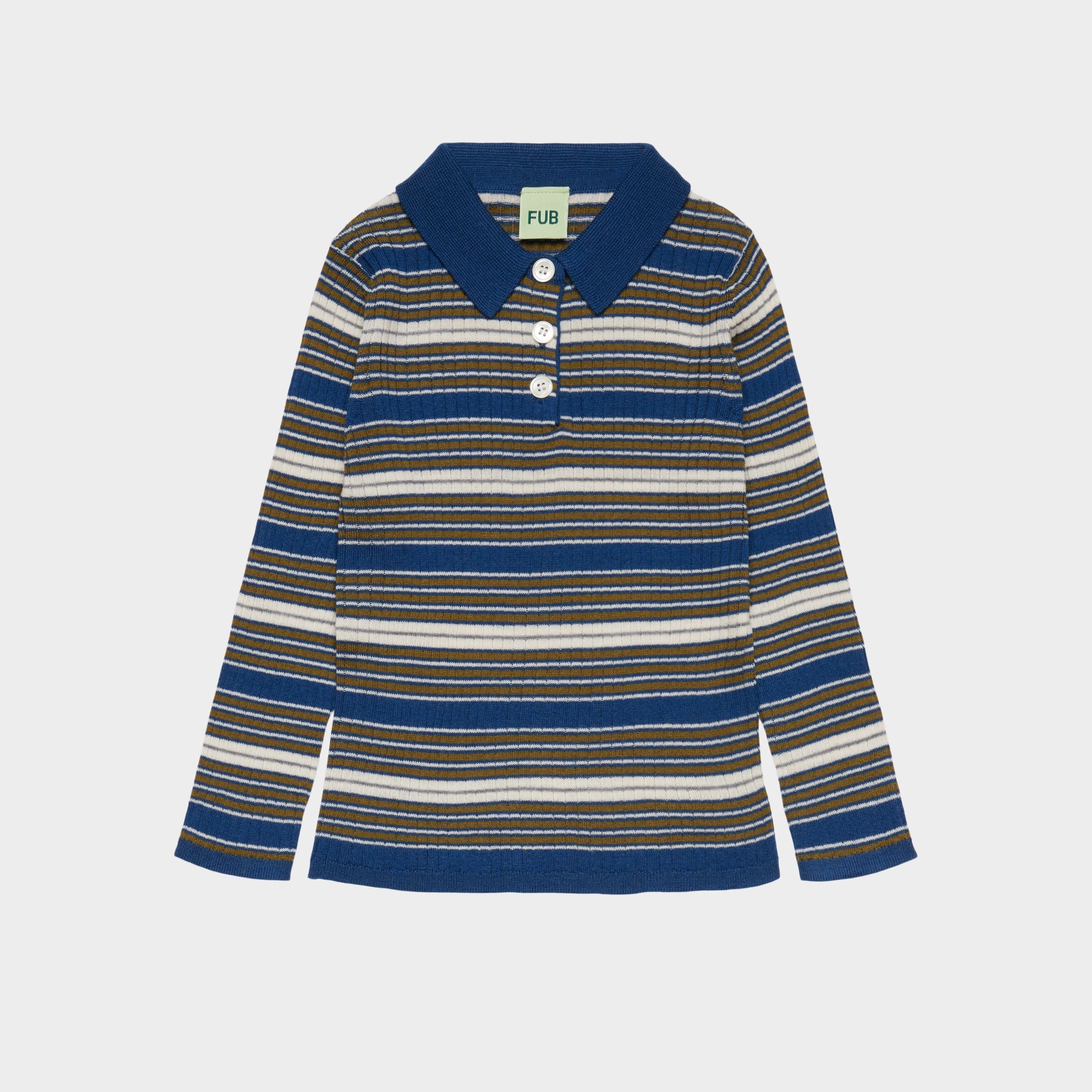 Boys & Girls Dark Blue Stripes Wool Polo Shirt