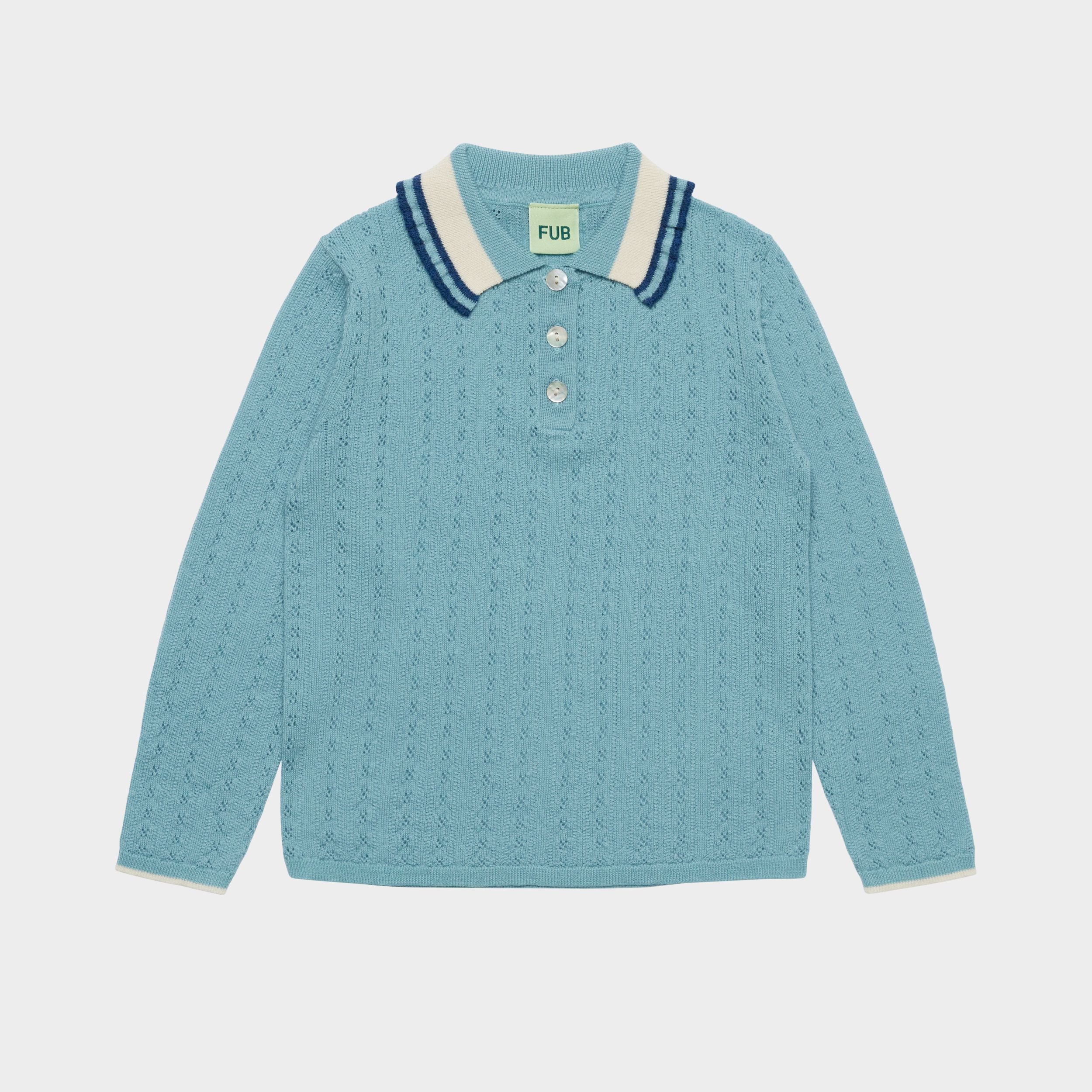 Girls Teal Pointelle Wool Polo Shirt