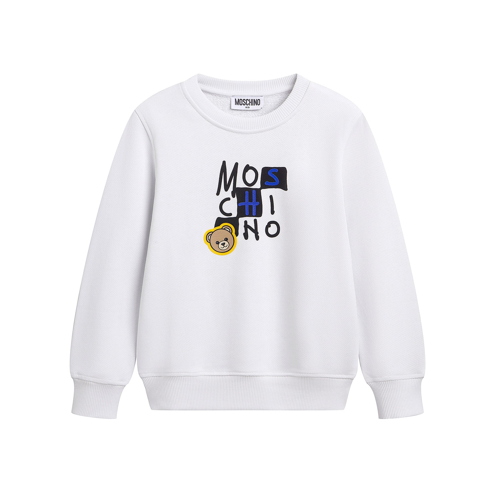 Boys & Girls White Printed Logo Cotton Sweatshirt