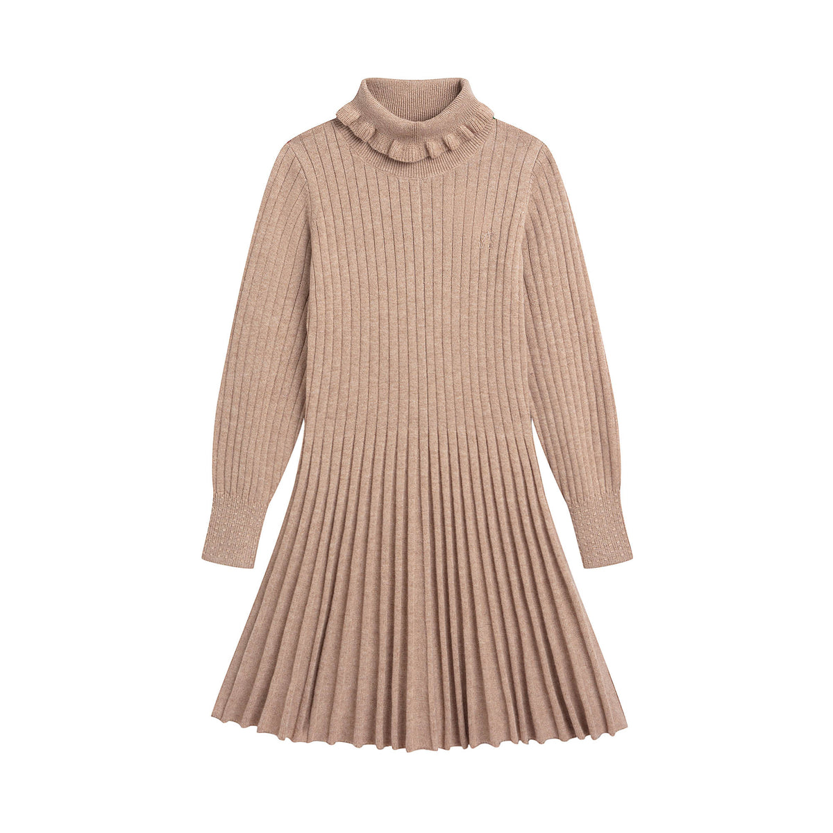 Girls Beige Knit Wool Dress