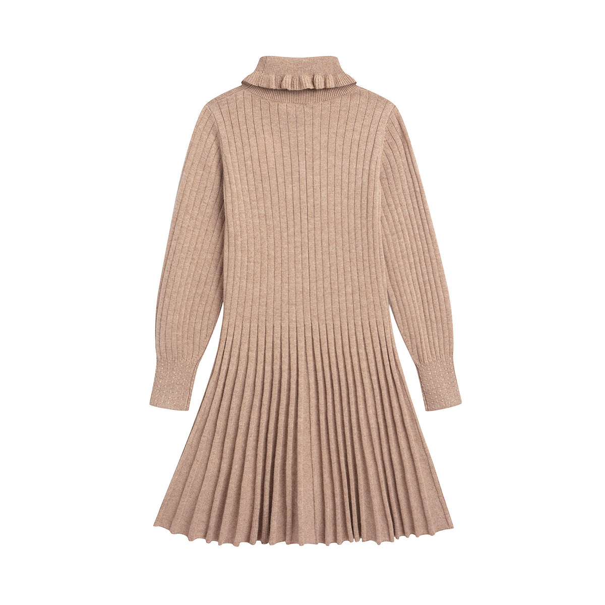 Girls Beige Knit Wool Dress
