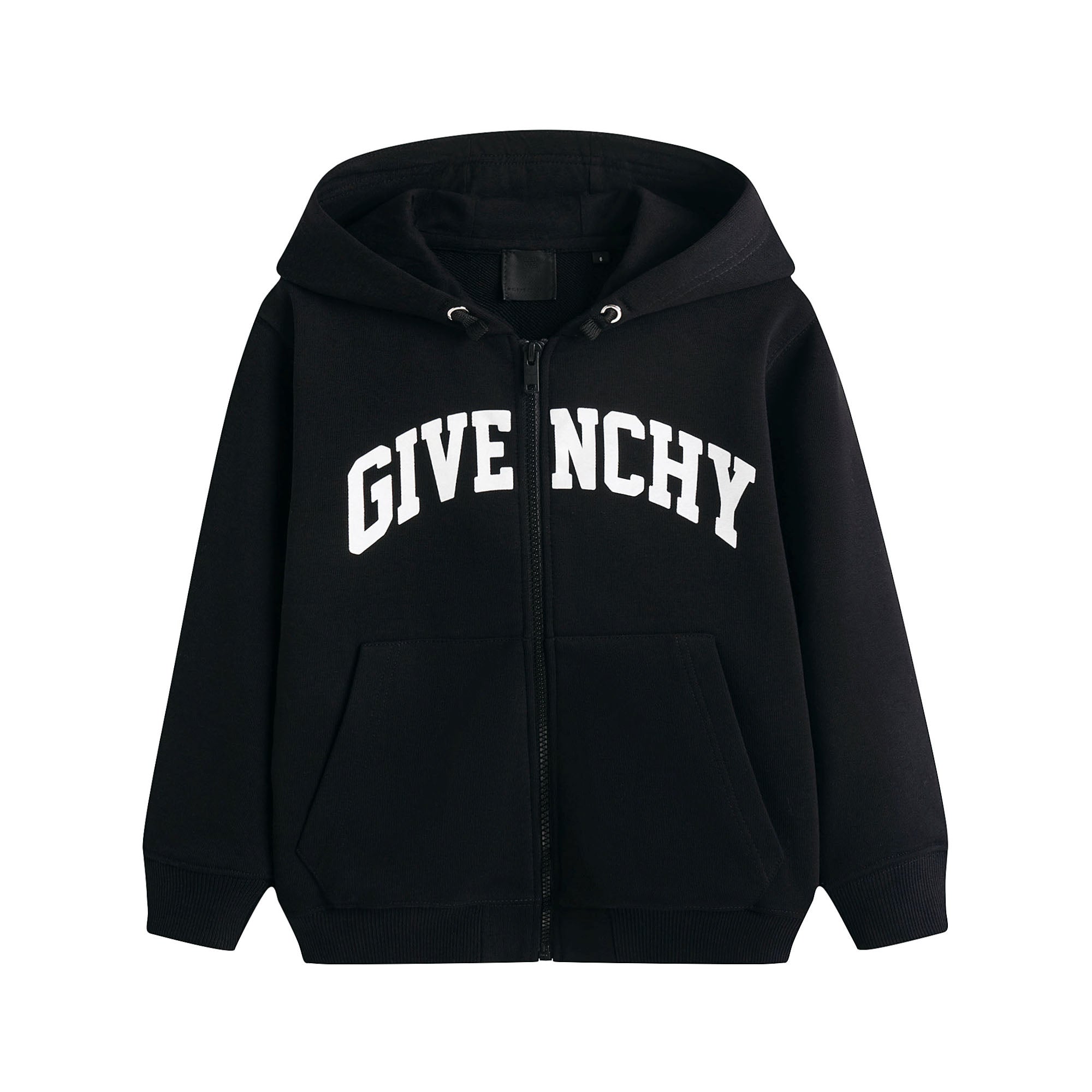 Boys Black Hooded Zip-Up Top