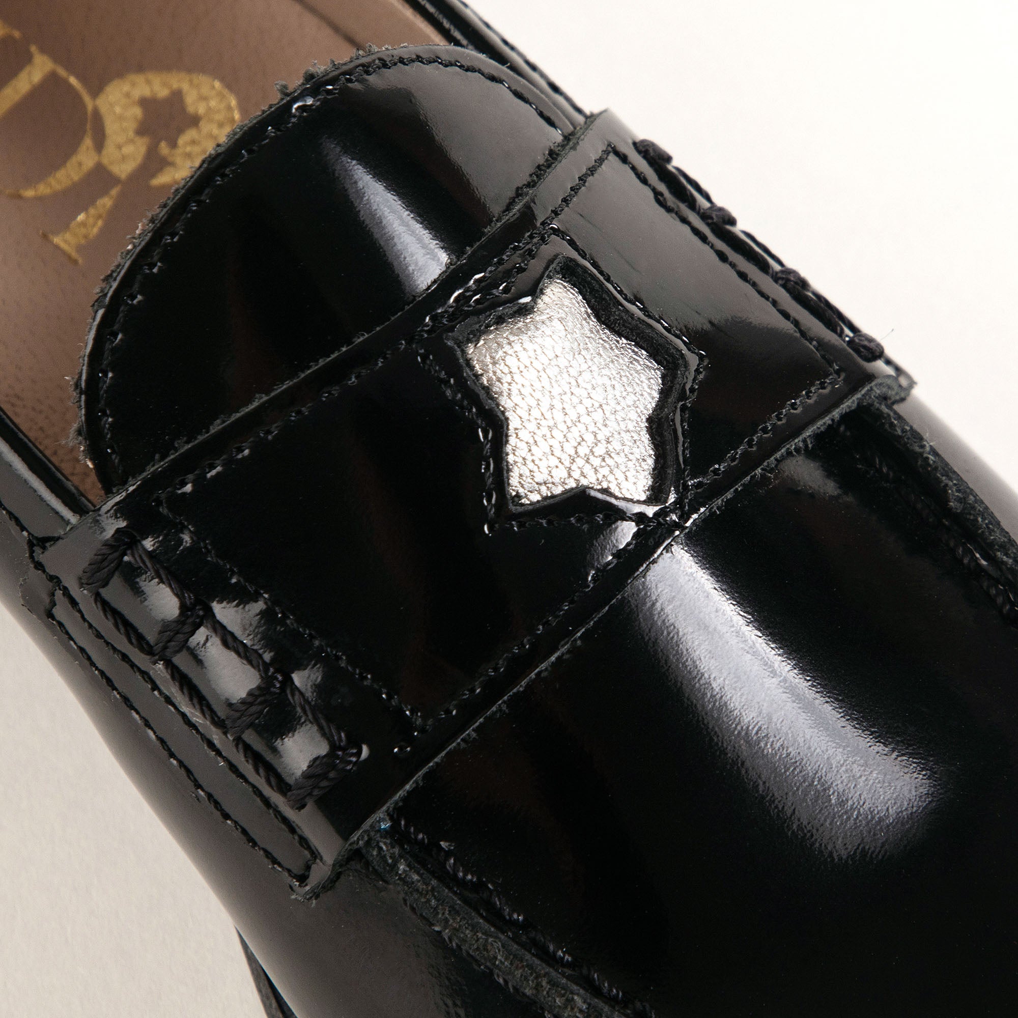 Girls Black Star Loafer Shoes