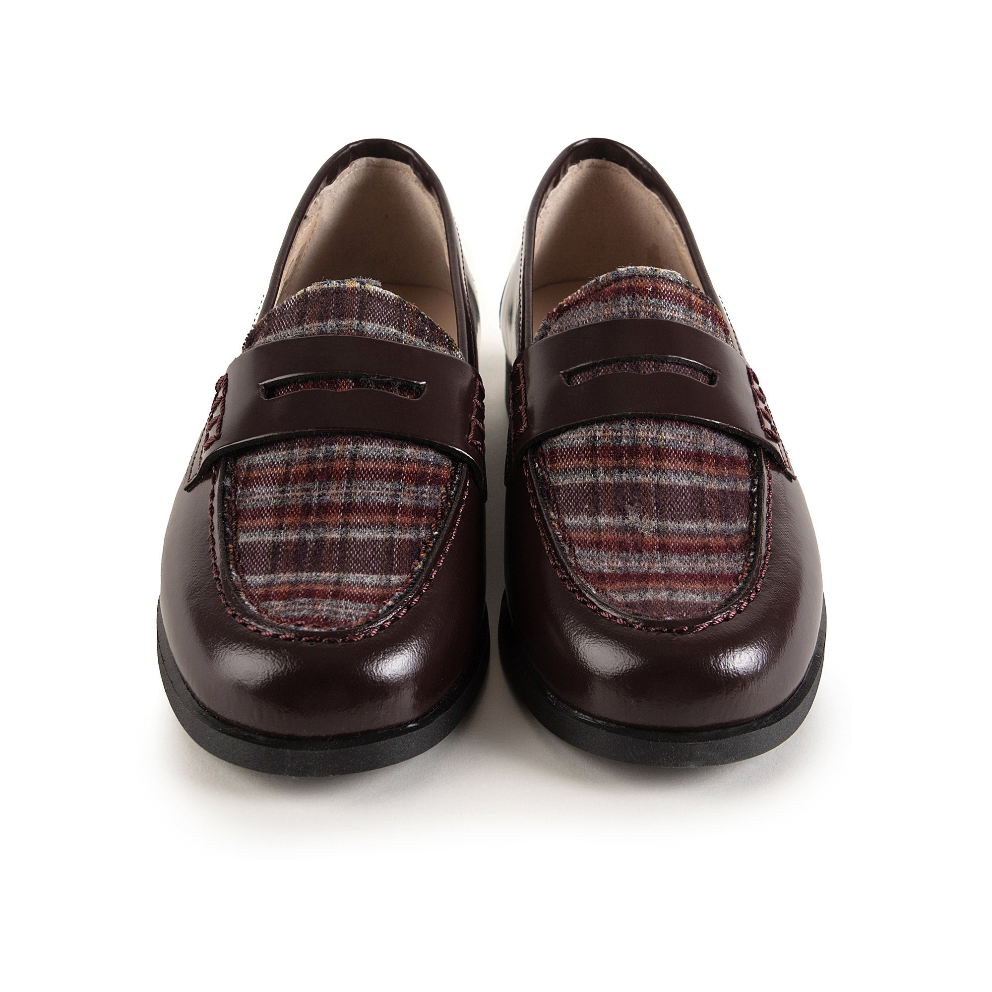 Girls Wine Check Loafer Shoes