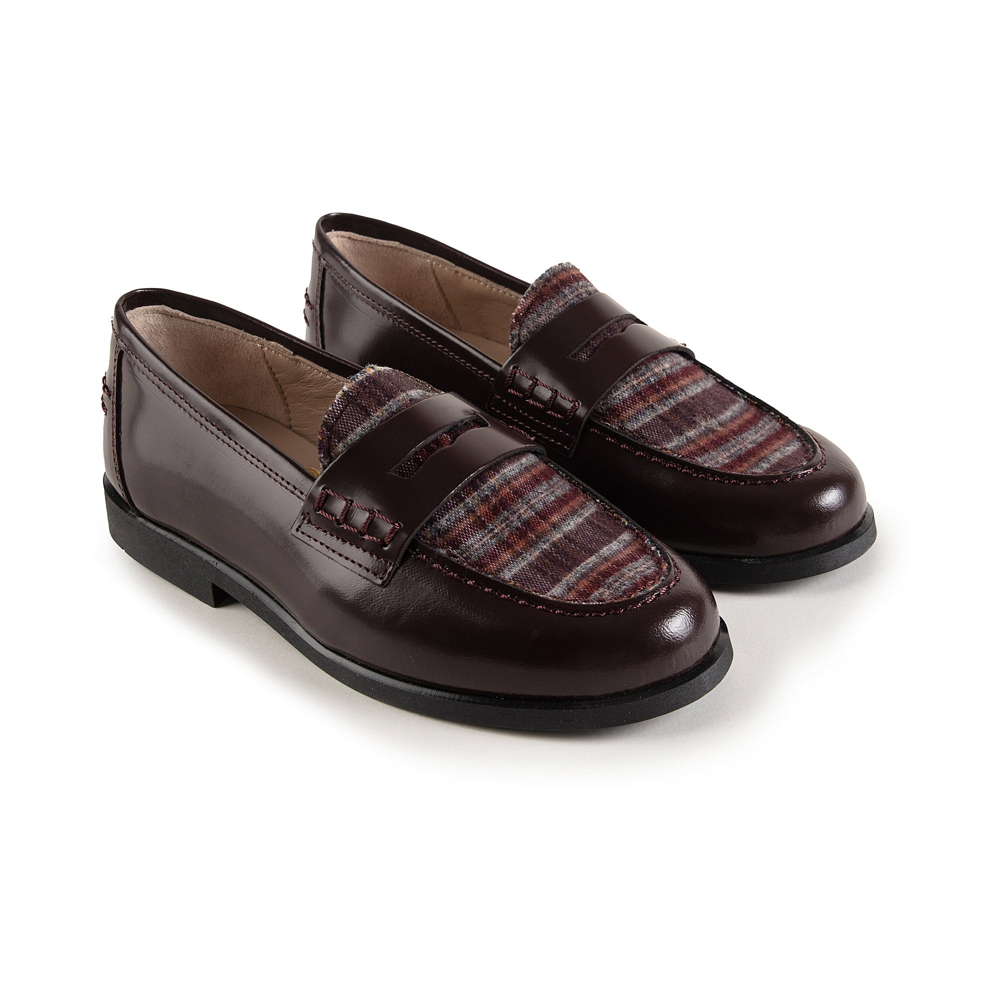 Girls Wine Check Loafer Shoes