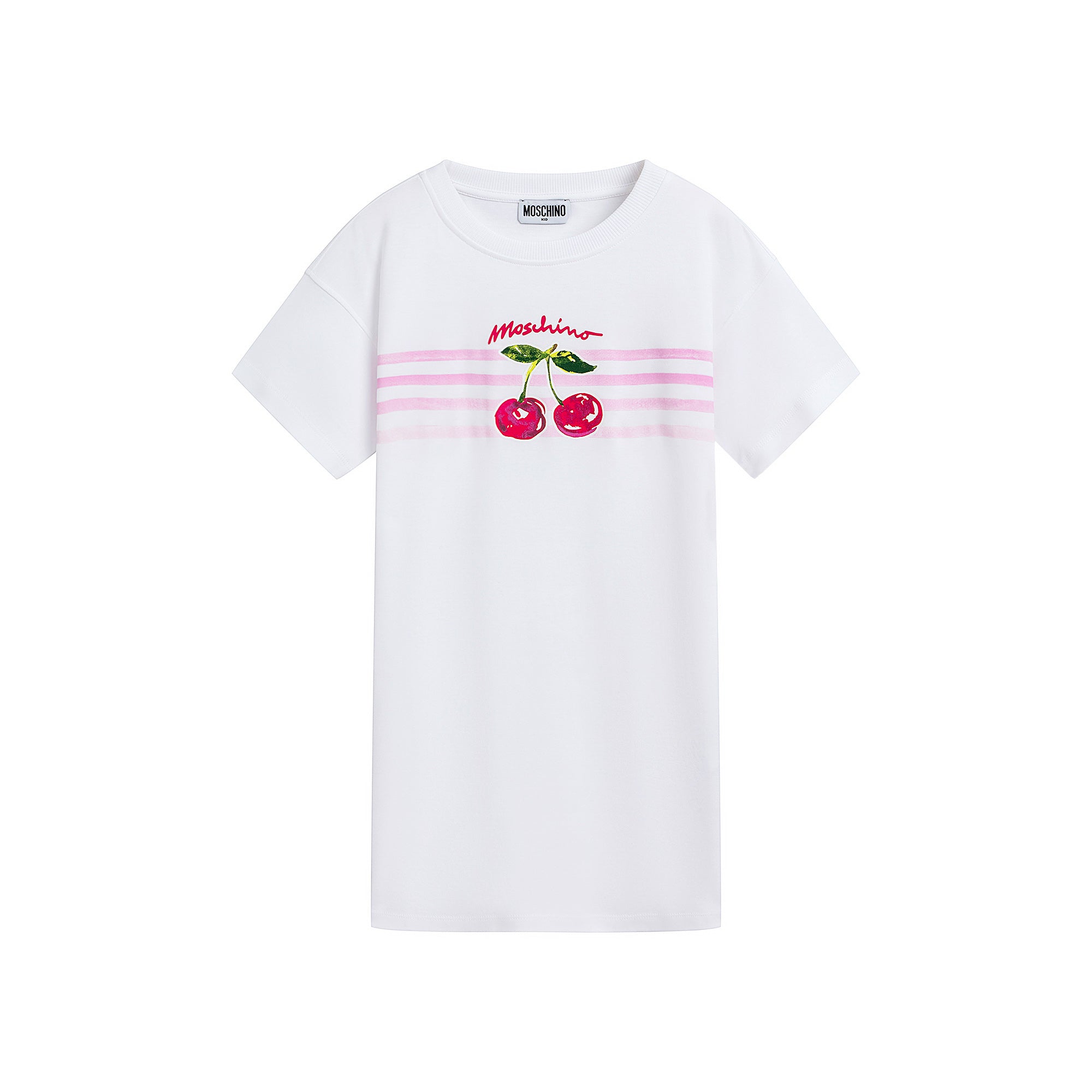 Girls White Cherry Printed Cotton Dress