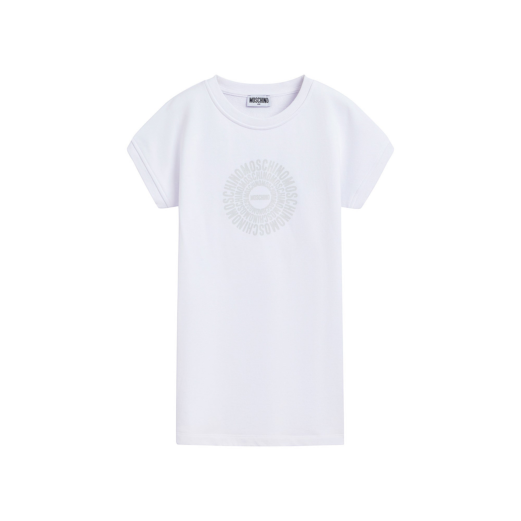 Girls White Circular Logo Cotton Dress
