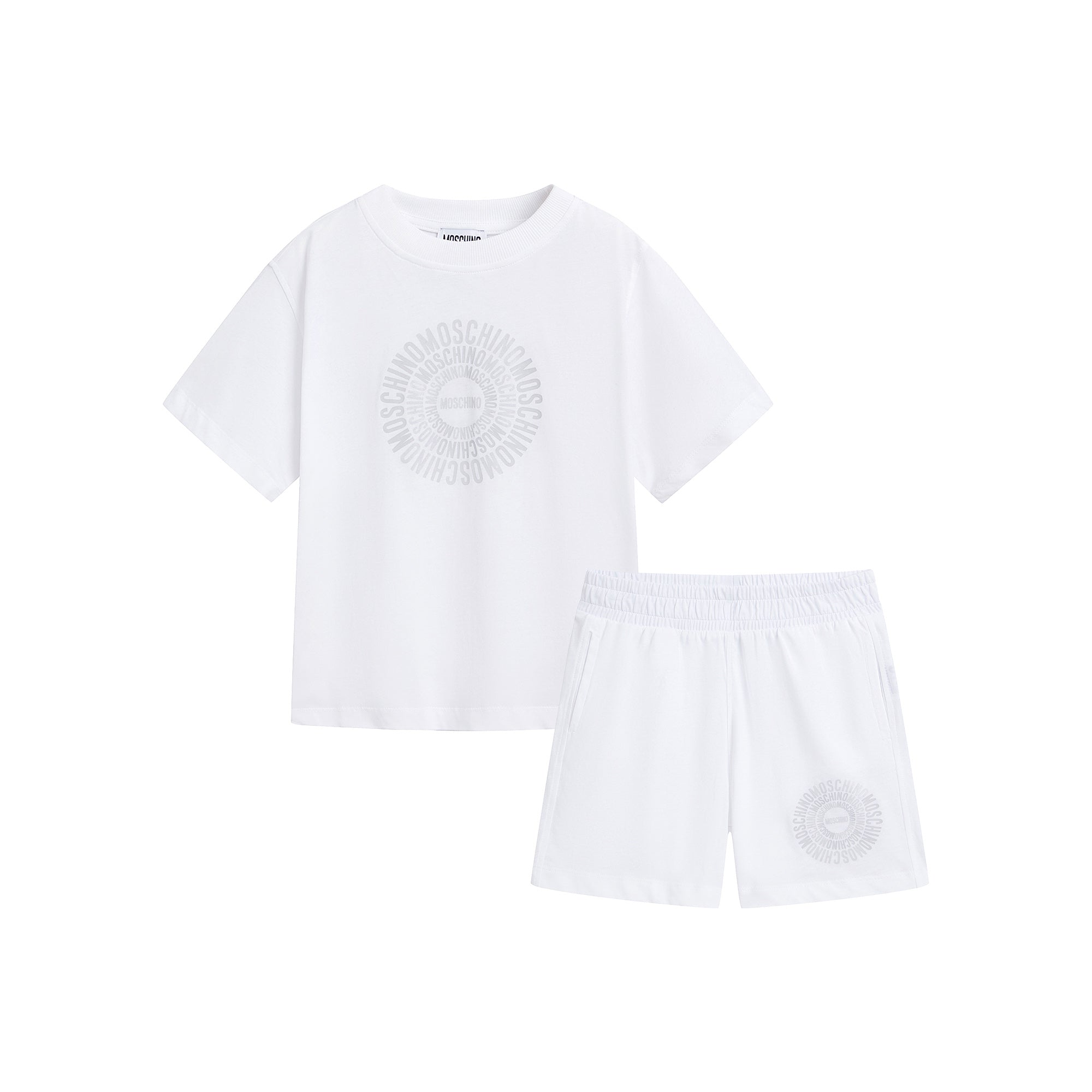 Boys White Circular Logo Cotton Set