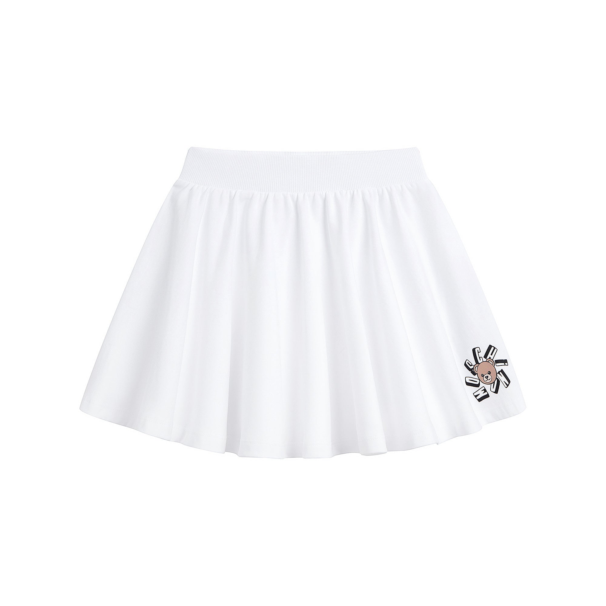 Girls White Bear Printed Cotton Skirt