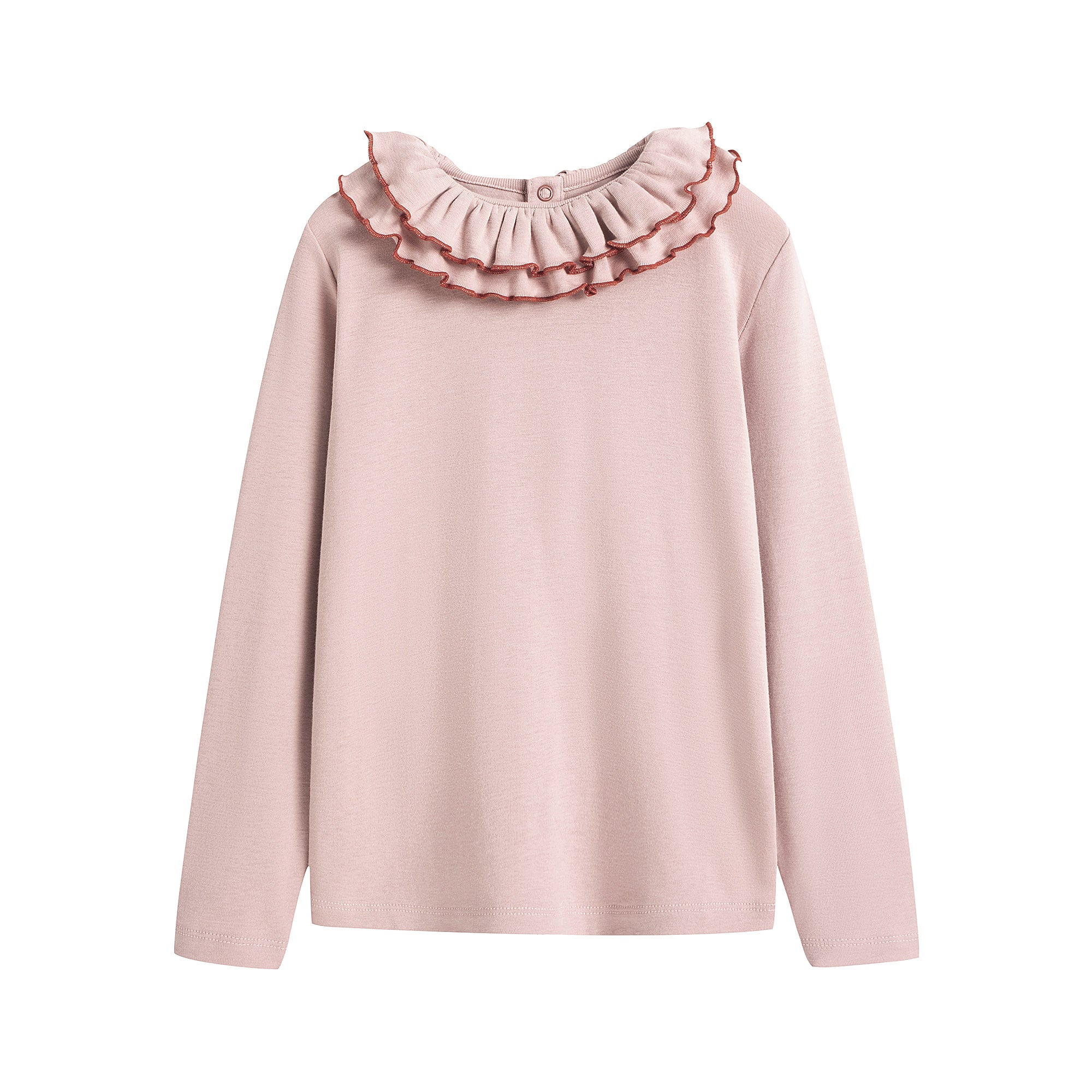 Girls Mauve Ruffled Cotton T-Shirt