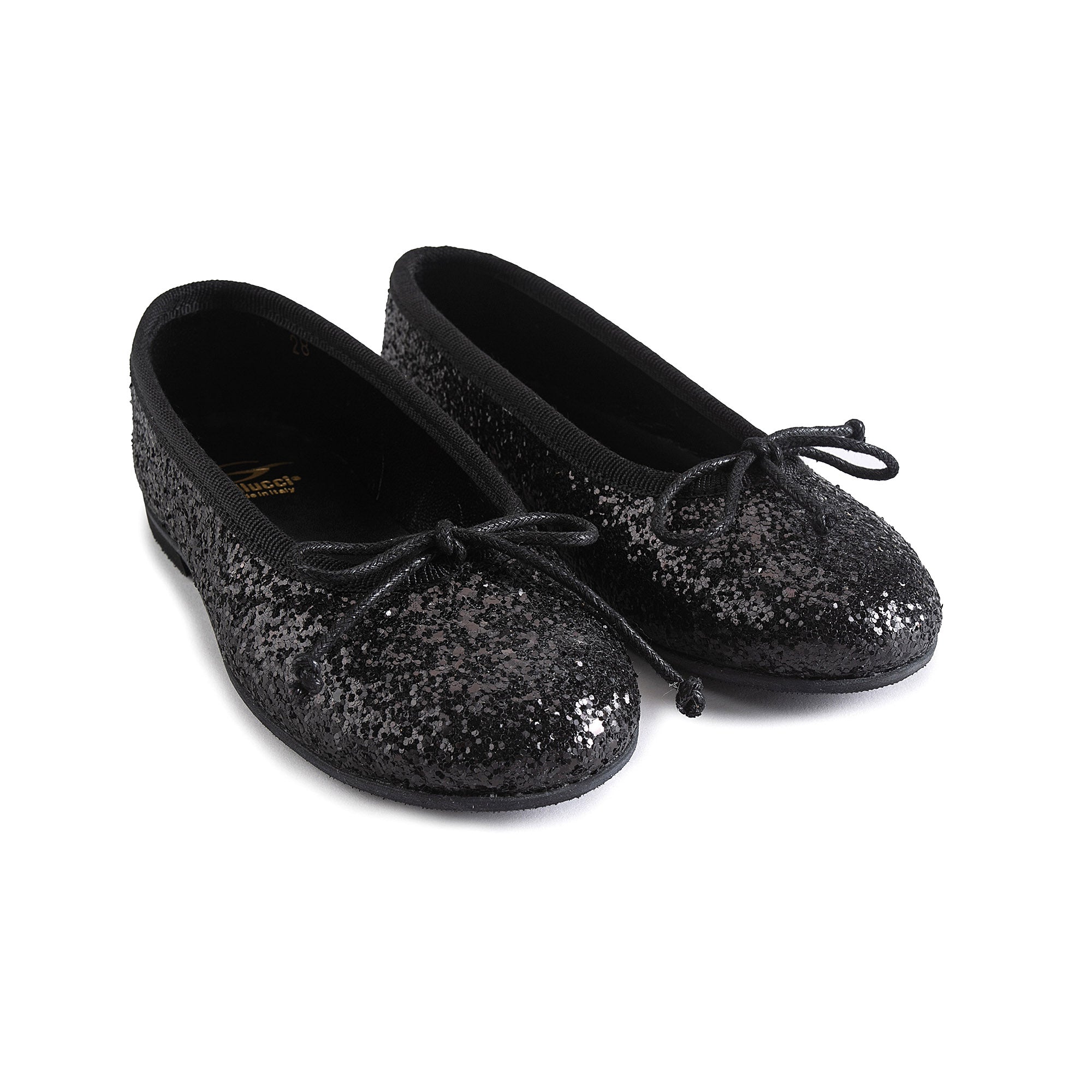 Girls Black Glitter Flat Shoes