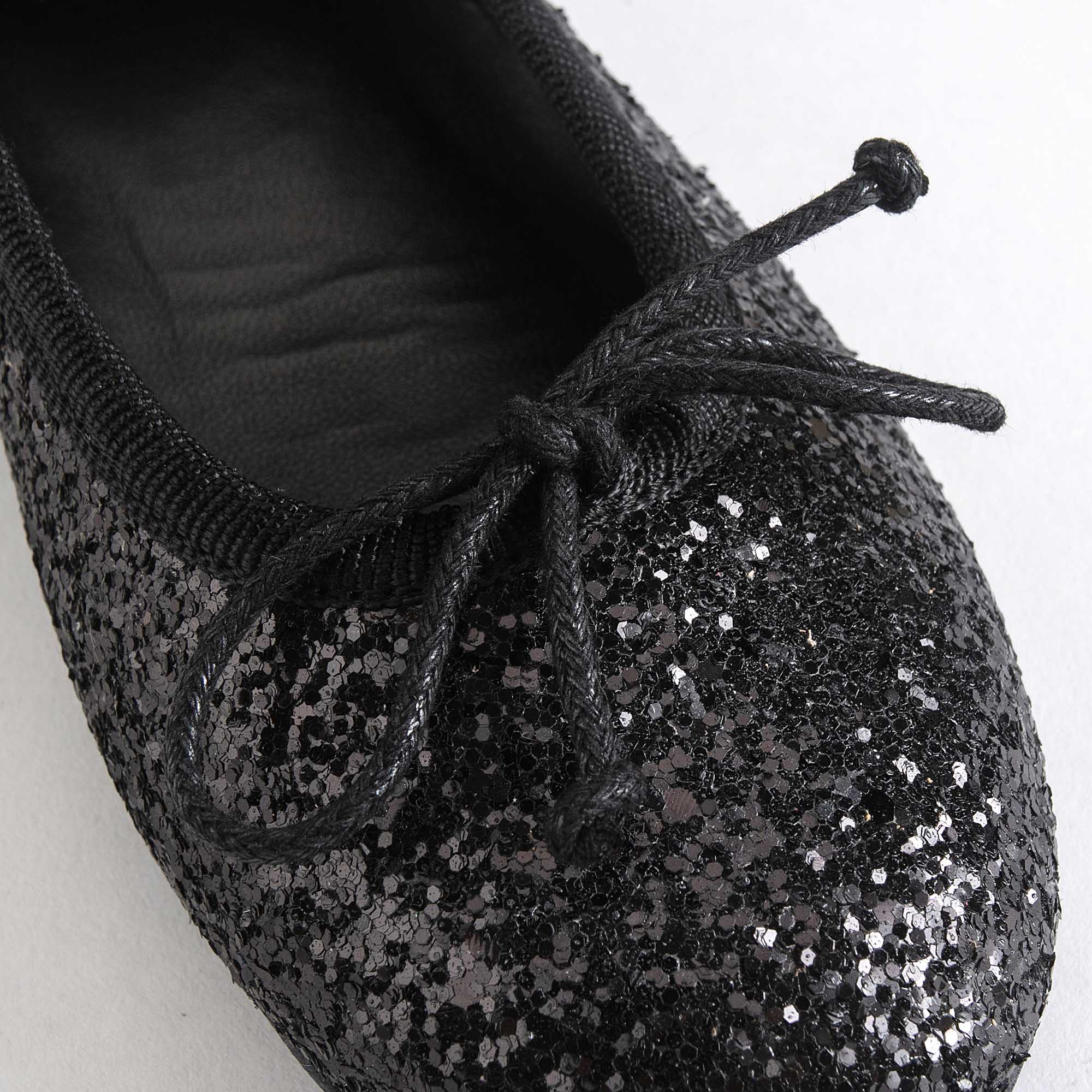 Girls Black Glitter Flat Shoes