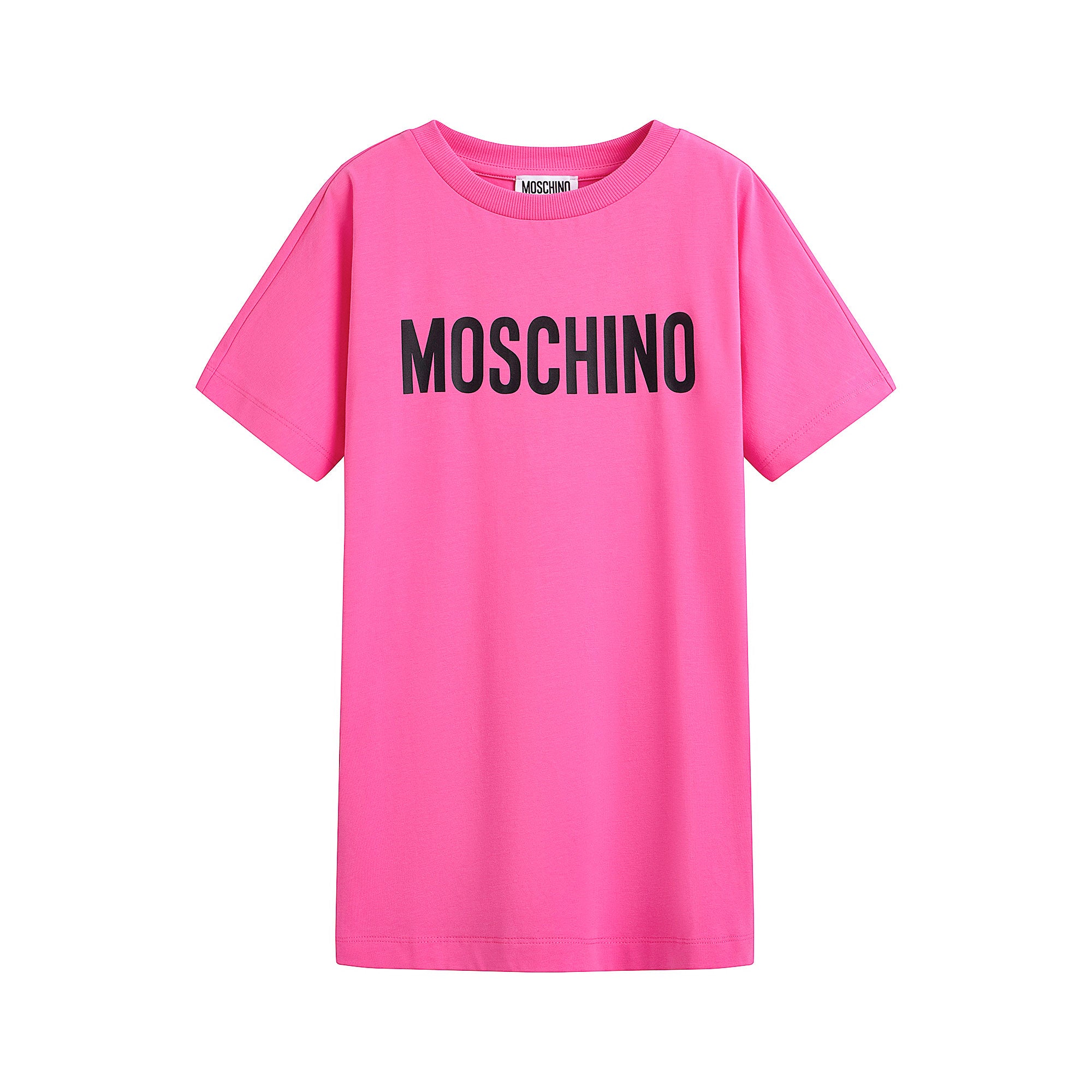 Girls Bright Pink Logo Cotton Dress