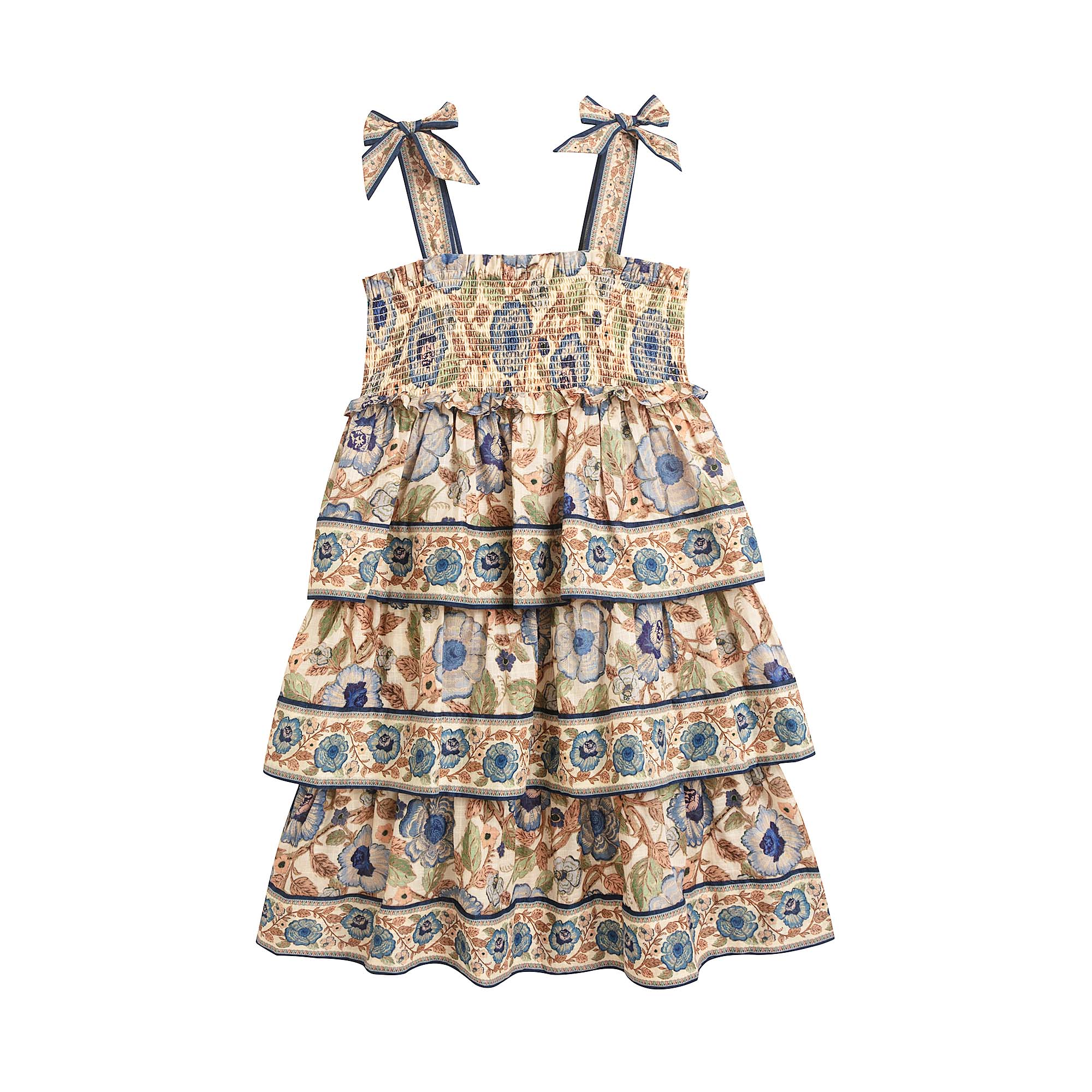 Girls Beige Flower Cotton Dress