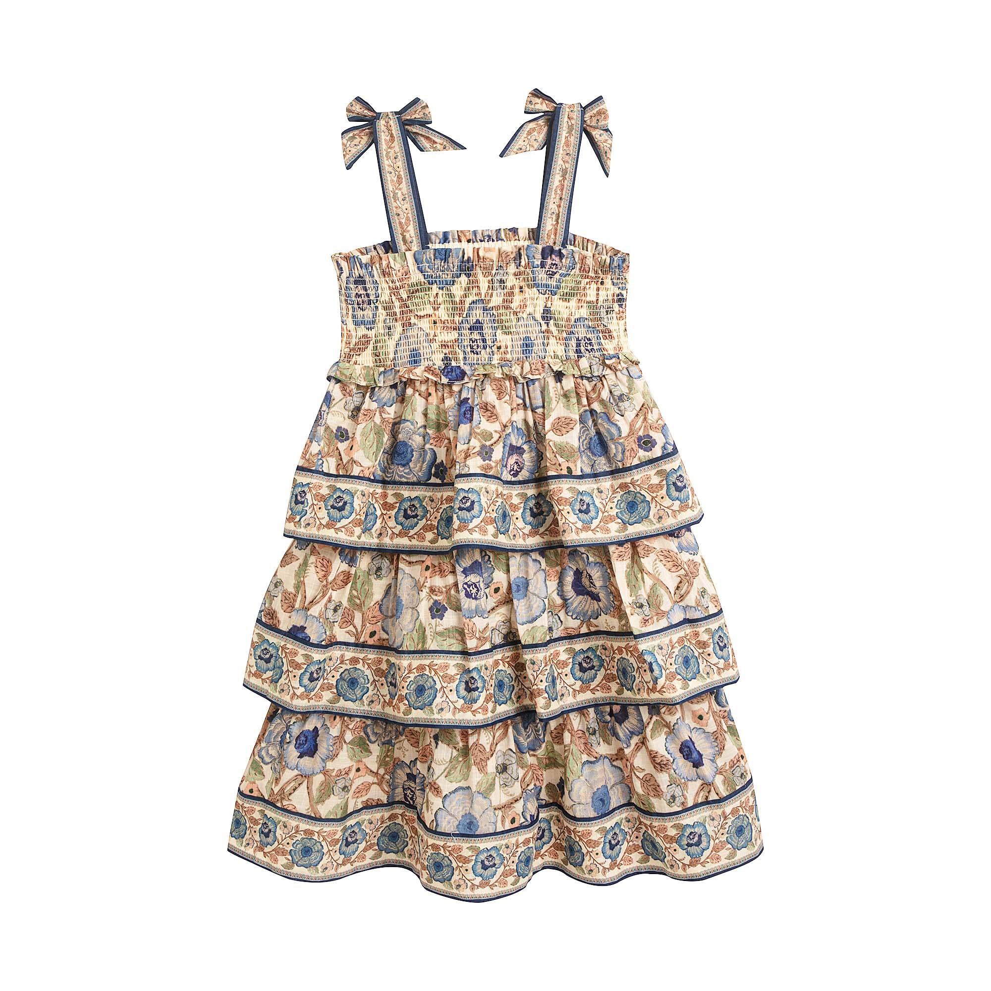 Girls Beige Flower Cotton Dress