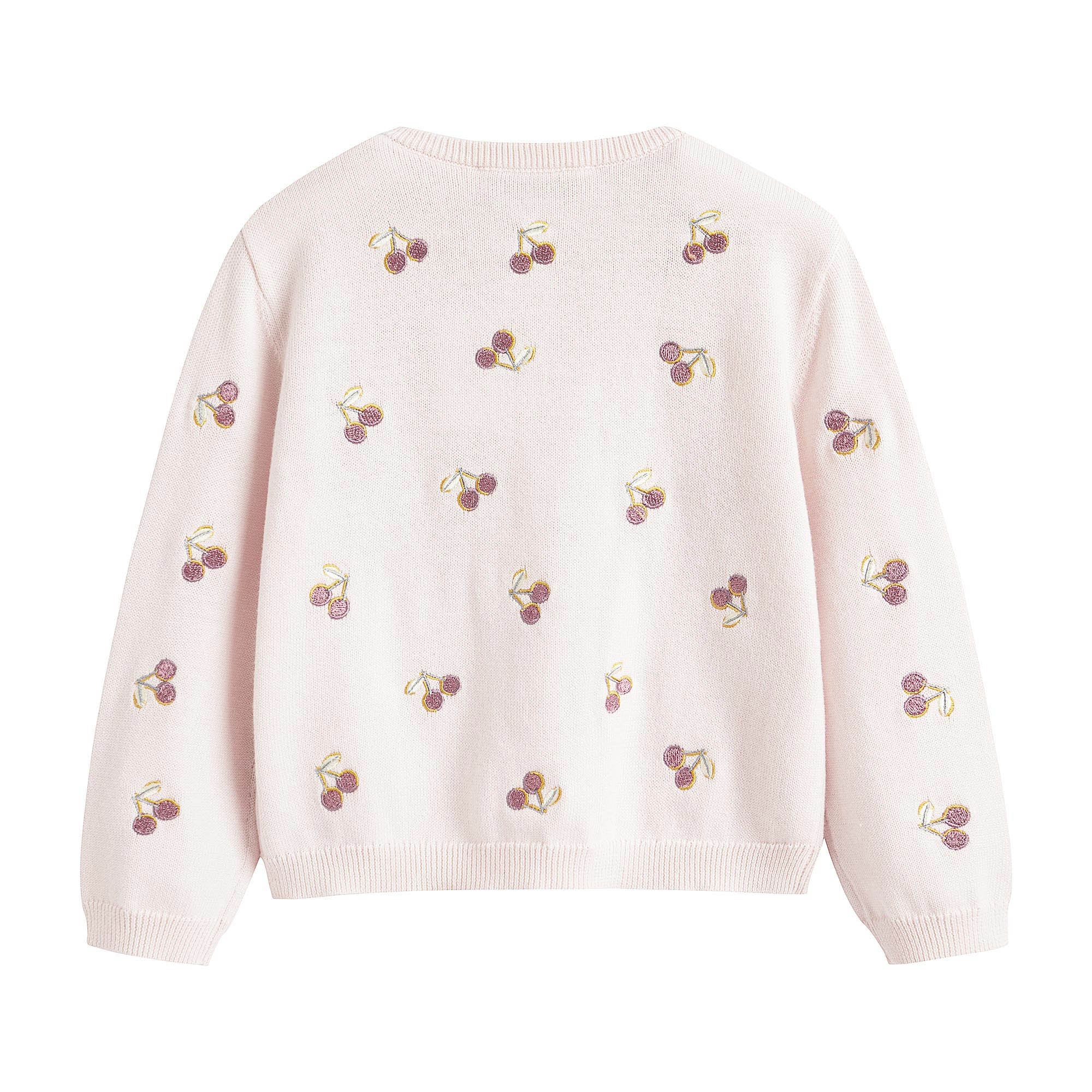 Baby Girls Pale Pink Cherry Embroidered Cotton Cardigan