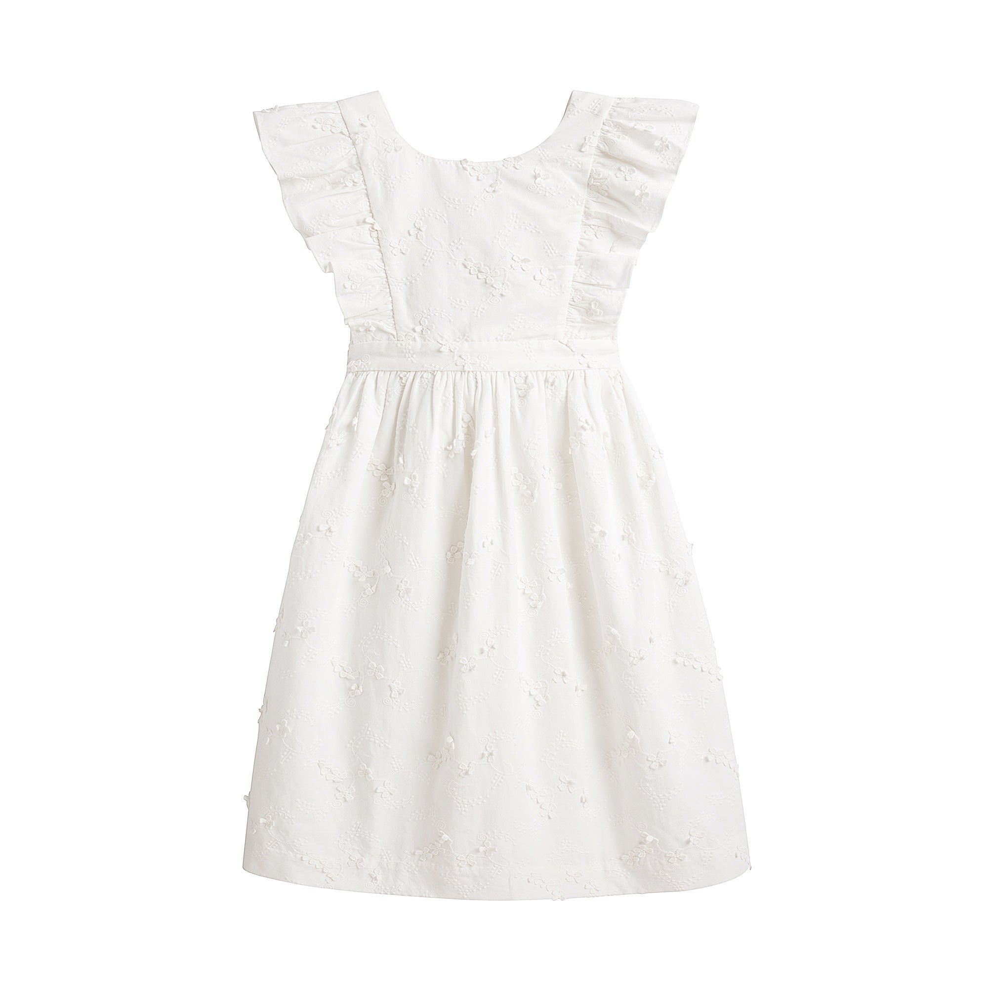 Girls White Embroidered Cotton Dress