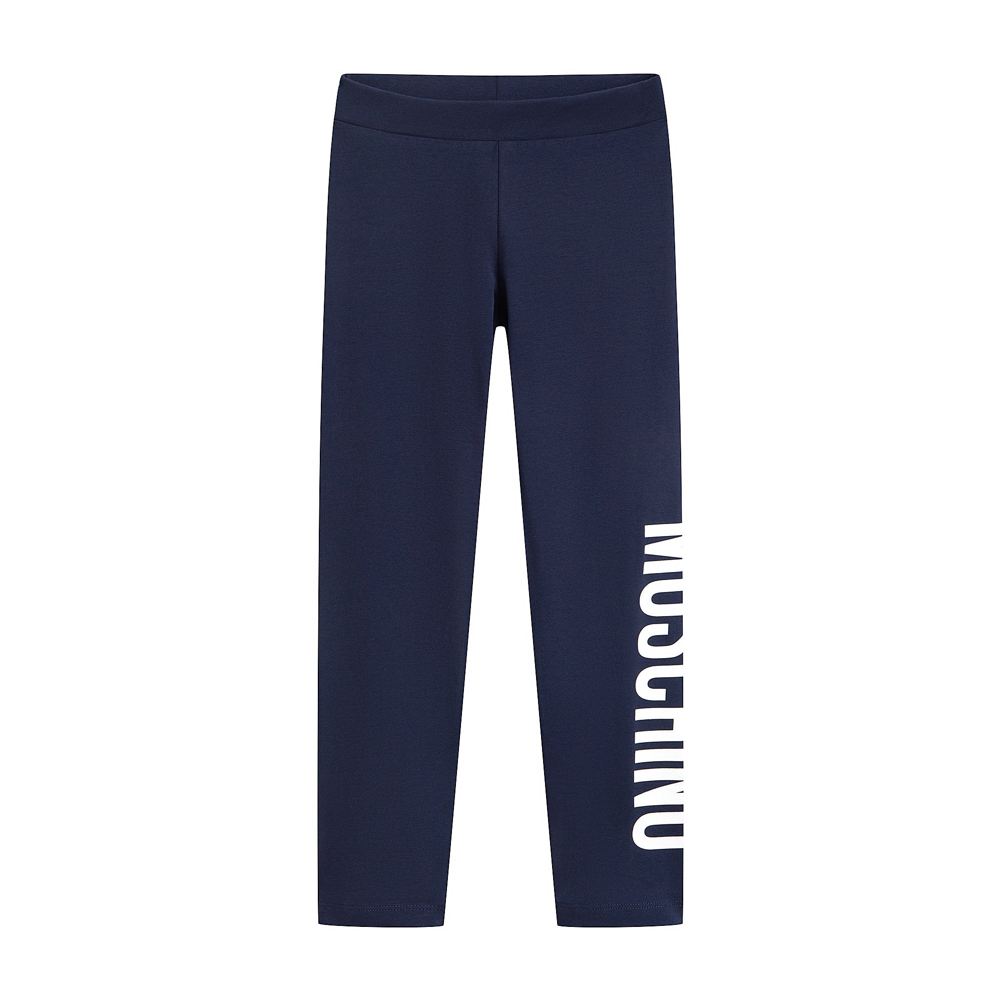 Girls Navy Logo Cotton Leggings