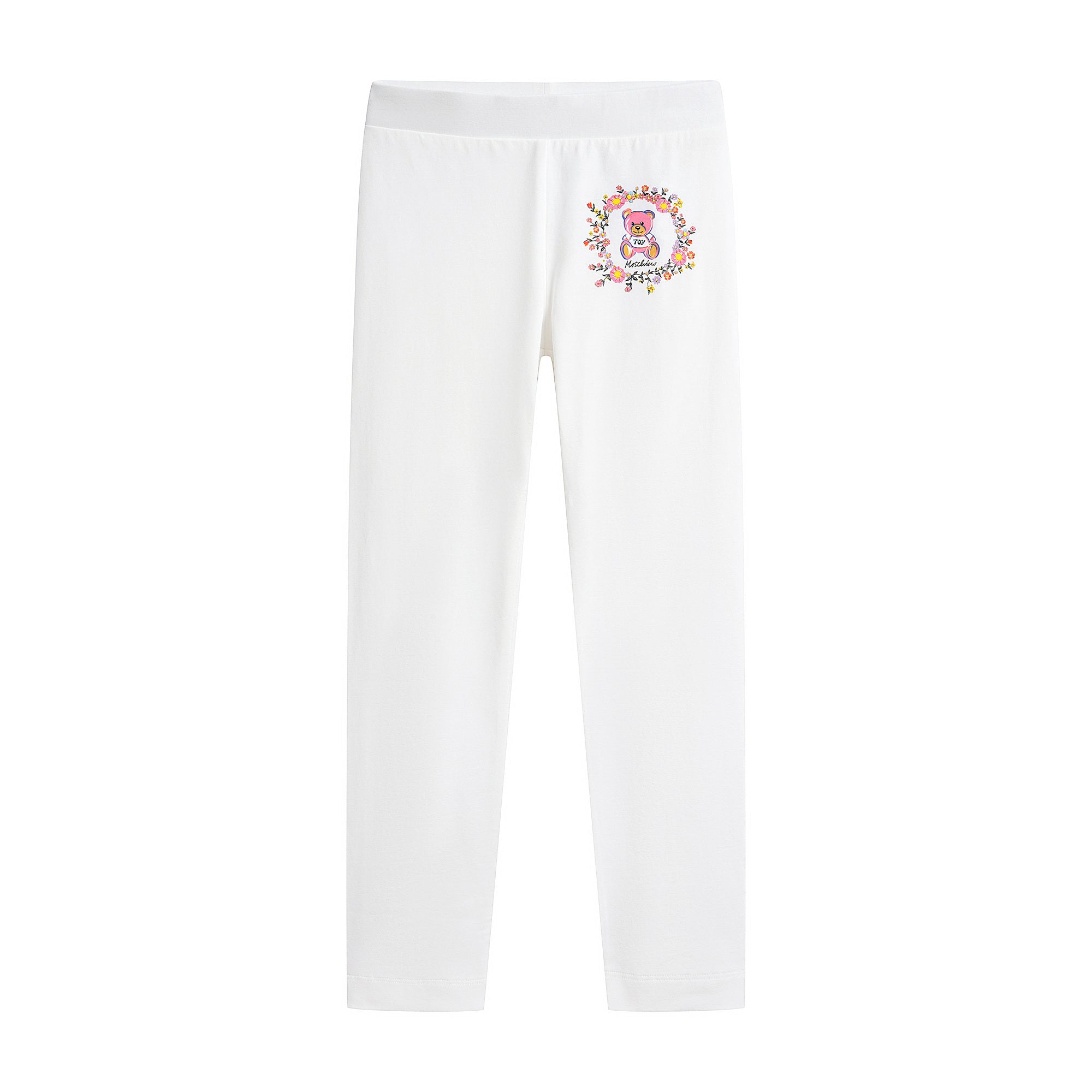 Girls White Printed Cotton Leggings