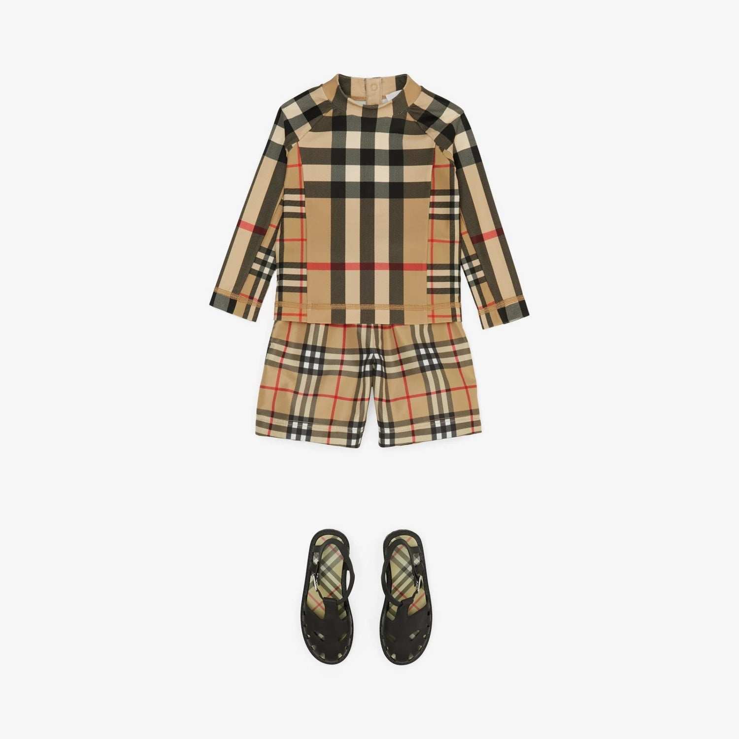 Baby Boys Beige Check Swim Shorts