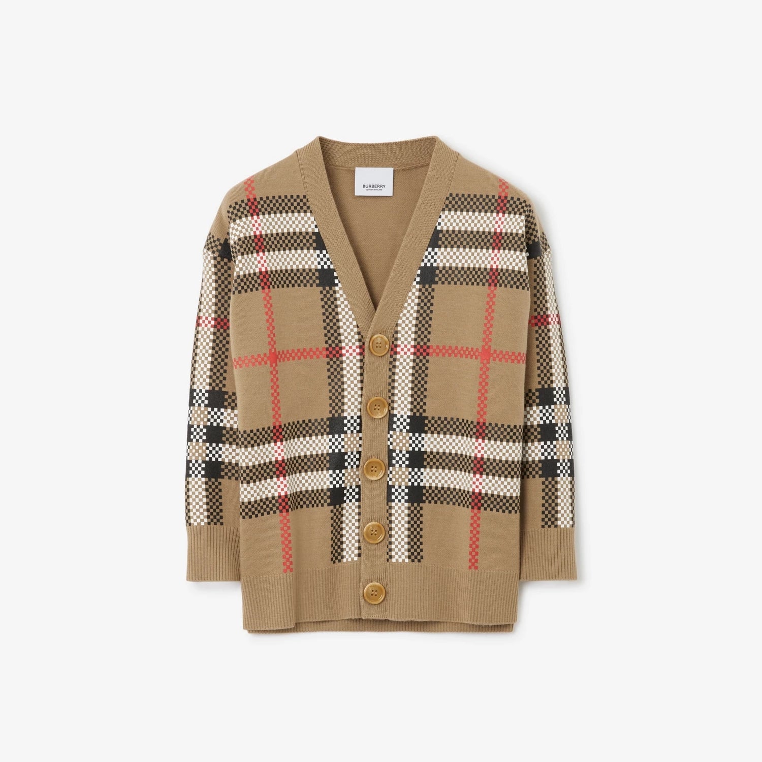 Boys Beige Check Wool Cardigan